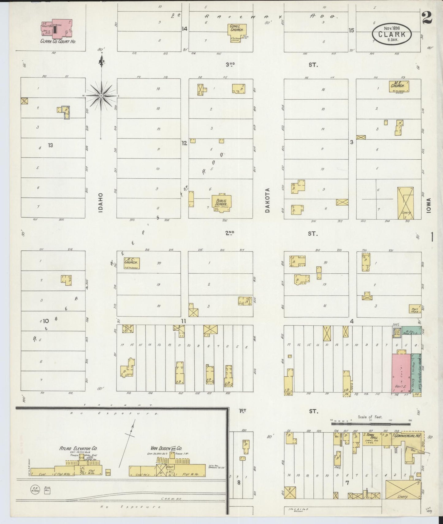 Sanborn Fire Insurance Map from Clark, Clark County, South Dakota (1898), Sheet #0002 - Complete Map Set gallery image, historic Sanborn map, vintage wall art, South Dakota South Dakota