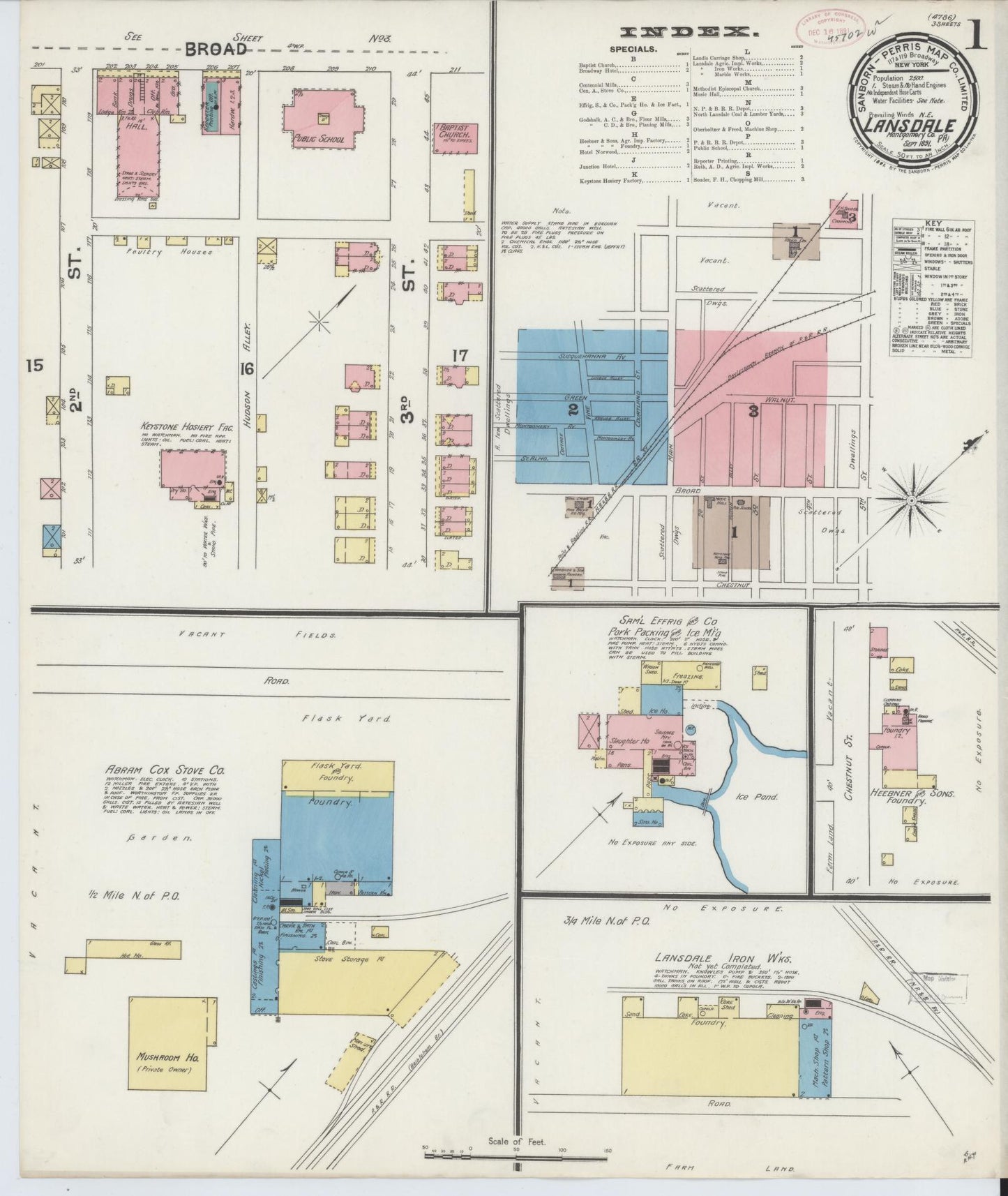 Sanborn Fire Insurance Map from Lansdale, Montgomery County, Pennsylvania. (1891) – Historic Sanborn Fire Insurance Map Print