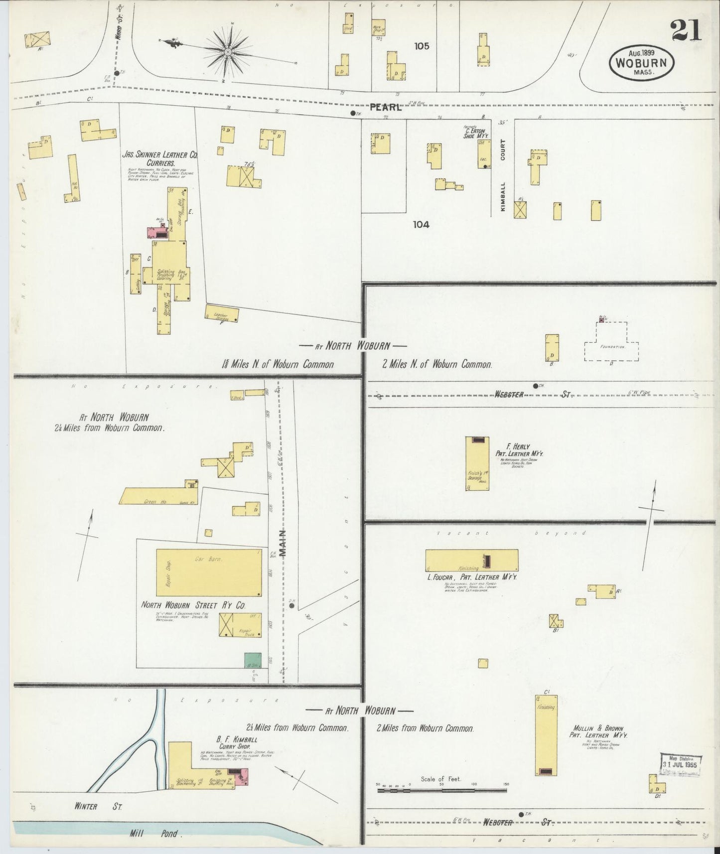 Sanborn Fire Insurance Map from Woburn, Middlesex County, Massachusetts (1899), Sheet #0021 - Historic Sanborn Fire Insurance Map Print, vintage old map wall art, antique decor, genealogy gift, Massachusetts Massachusetts map