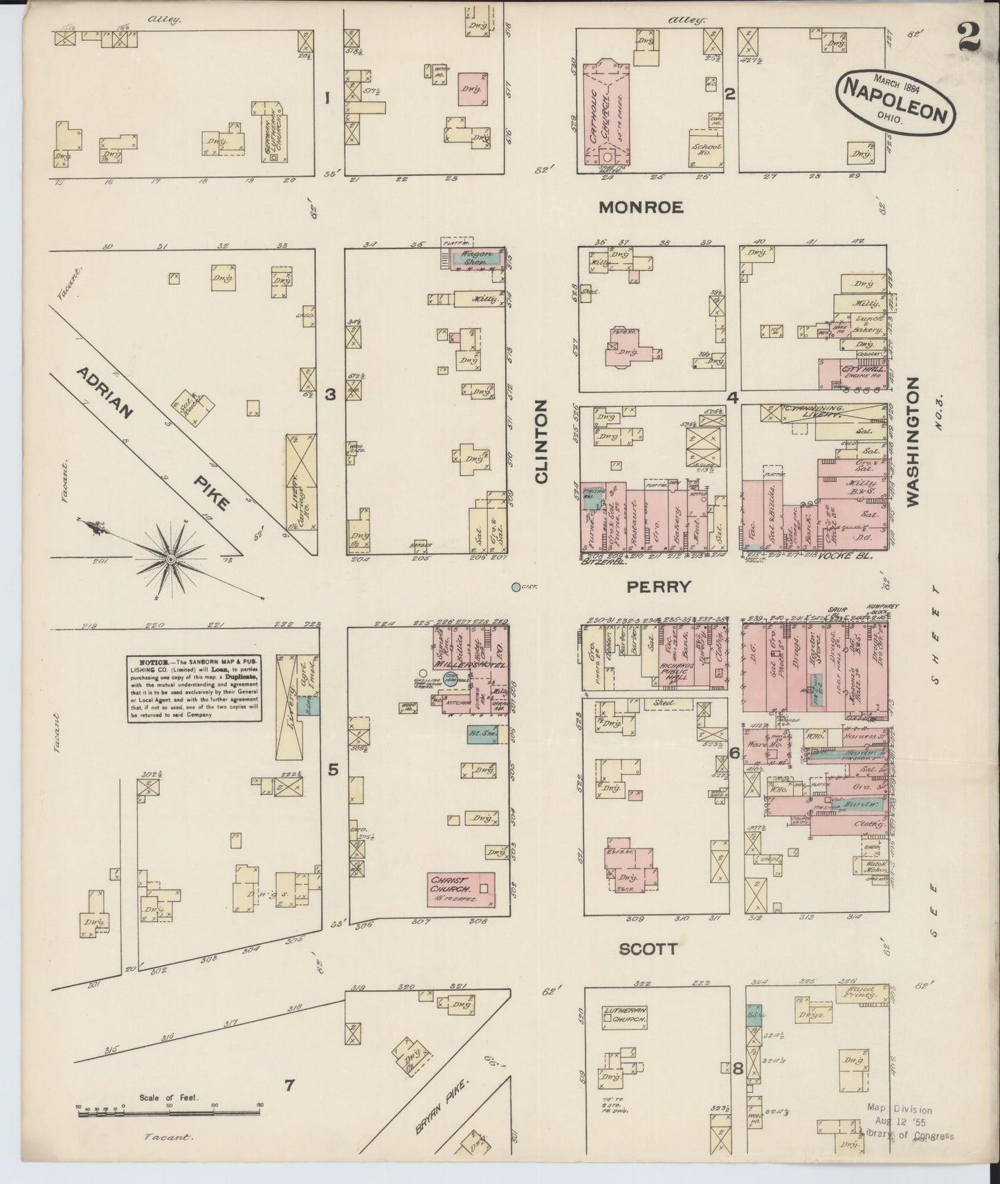 Sanborn Fire Insurance Map from Napoleon, Henry County, Ohio (1884), Sheet #0002 - Historic Sanborn Fire Insurance Map Print, vintage old map wall art, antique decor, genealogy gift, Ohio Ohio map