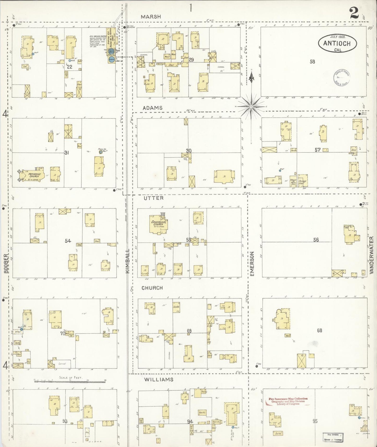 Sanborn Fire Insurance Map from Antioch, Contra Costa County, California (1900), Sheet #0002 - Historic Sanborn Fire Insurance Map Print, vintage old map wall art, antique decor, genealogy gift, California California map