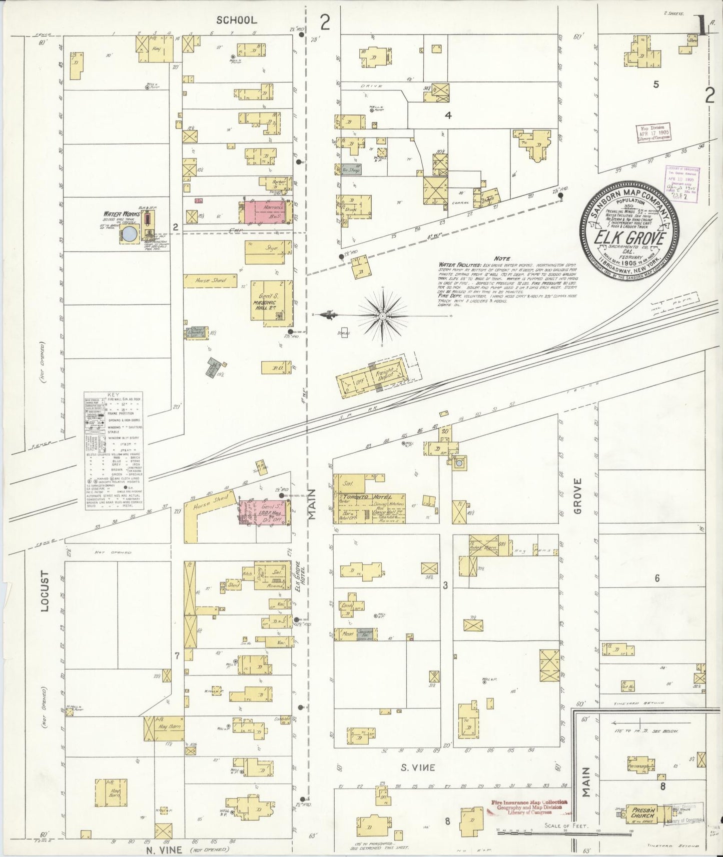 Sanborn Fire Insurance Map from Elk Grove, Sacramento County, California (1905), Sheet #0001 - Historic Sanborn Fire Insurance Map Print, vintage old map wall art, antique decor, genealogy gift, California California map
