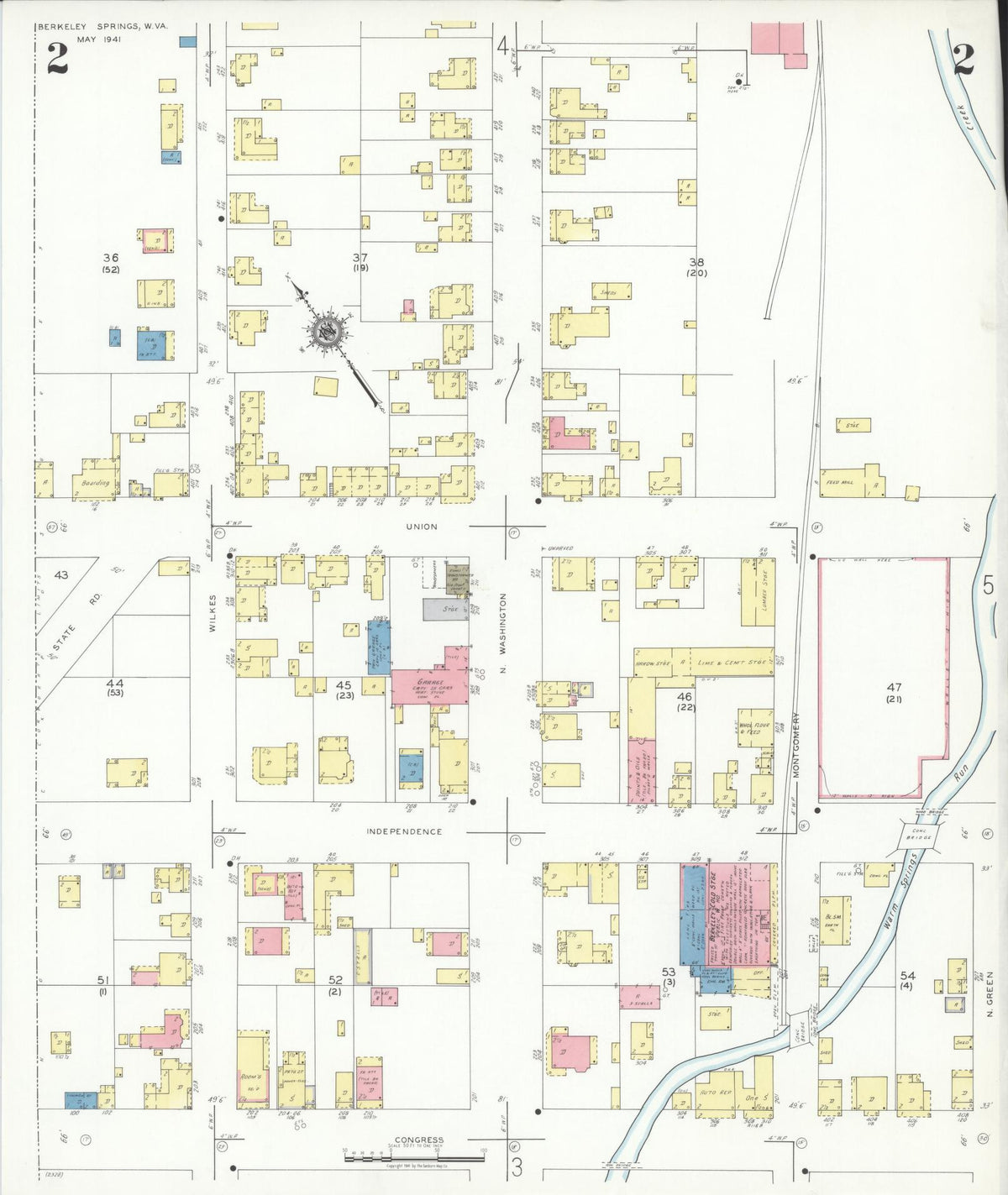 Sanborn Fire Insurance Map from Berkeley Springs, Morgan County, West Virginia (1941), Sheet #0002 - Historic Sanborn Fire Insurance Map Print, vintage old map wall art, antique decor, genealogy gift, West Virginia West Virginia map