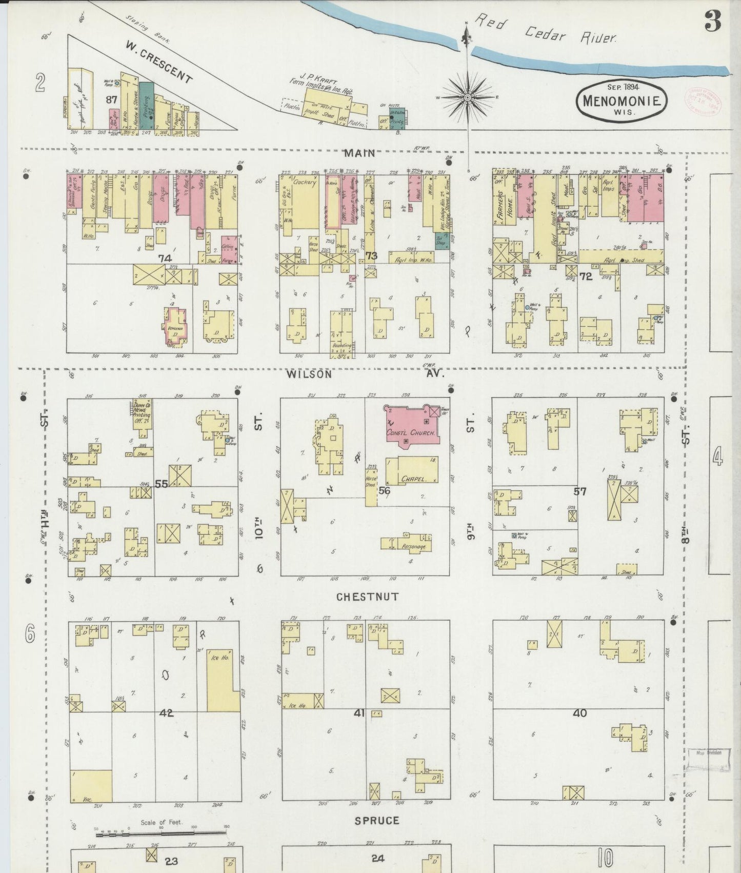 Sanborn Fire Insurance Map from Menomonie, Dunn County, Wisconsin (1894), Sheet #0003 - Historic Sanborn Fire Insurance Map Print, vintage old map wall art, antique decor, genealogy gift, Wisconsin Wisconsin map