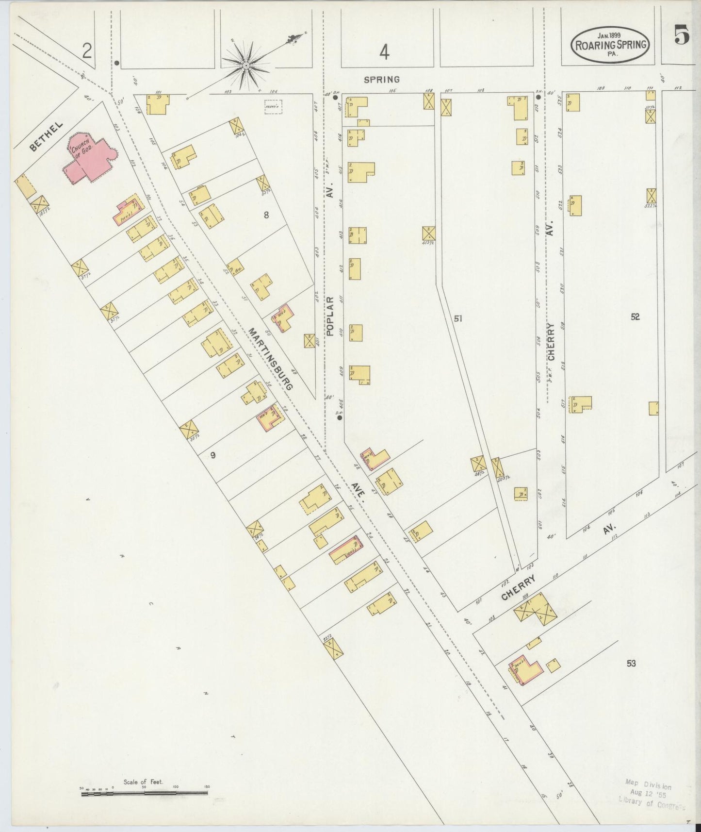 Sanborn Fire Insurance Map from Roaring Spring, Blair County, Pennsylvania (1899), Sheet #0005 - Complete Map Set gallery image, historic Sanborn map, vintage wall art, Pennsylvania Pennsylvania