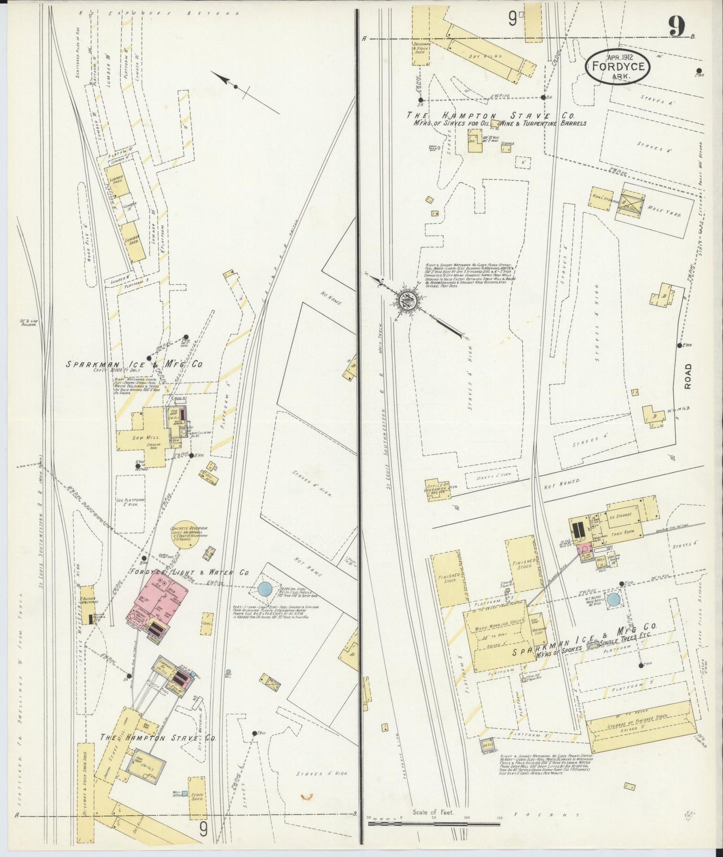 Sanborn Fire Insurance Map from Fordyce, Dallas County, Arkansas (1912), Sheet #0009 - Historic Sanborn Fire Insurance Map Print, vintage old map wall art, antique decor, genealogy gift, Arkansas Arkansas map