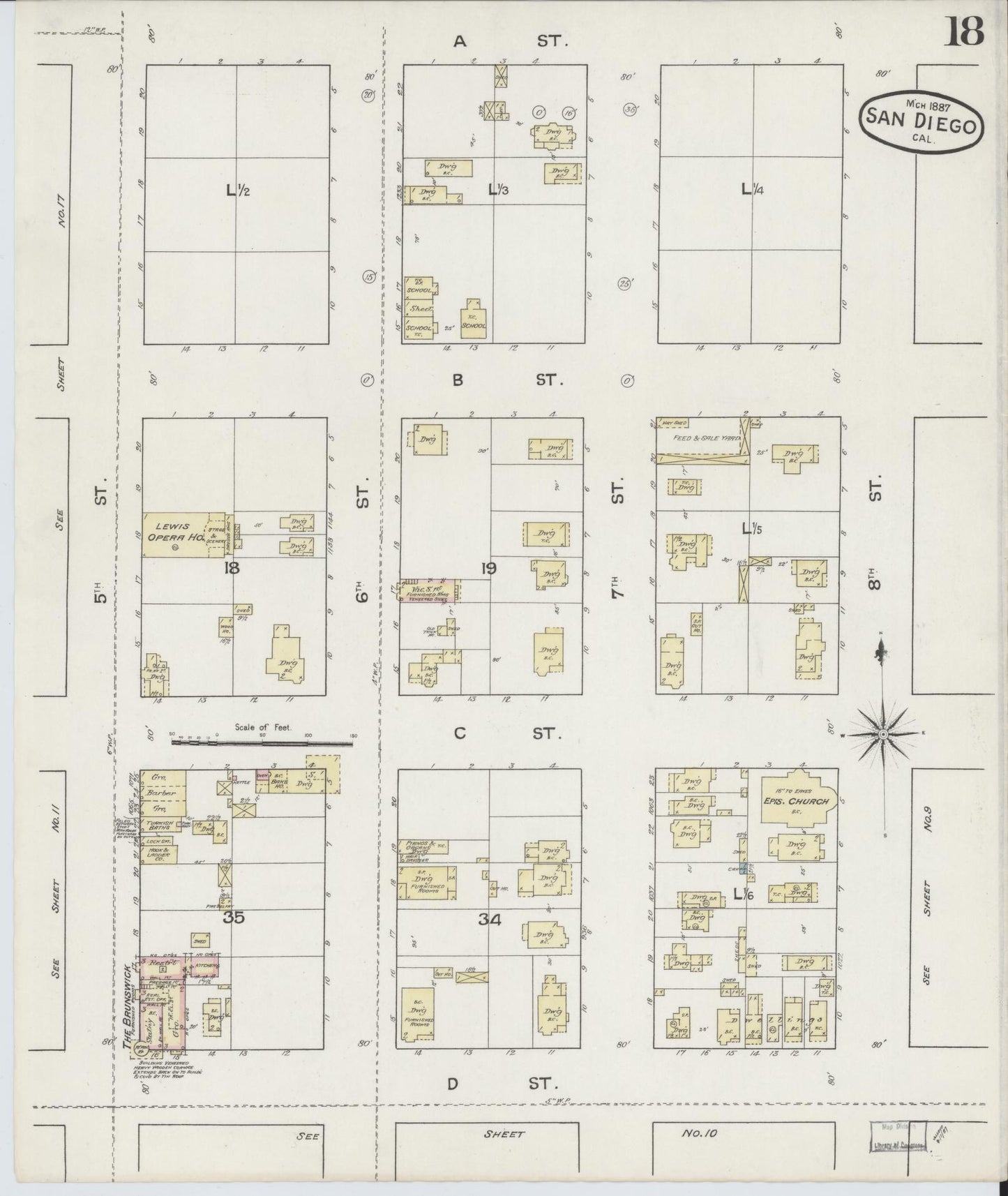 Sanborn Fire Insurance Map from San Diego, San Diego County, California (1887), Sheet #0018 - Complete Map Set gallery image, historic Sanborn map, vintage wall art, California California