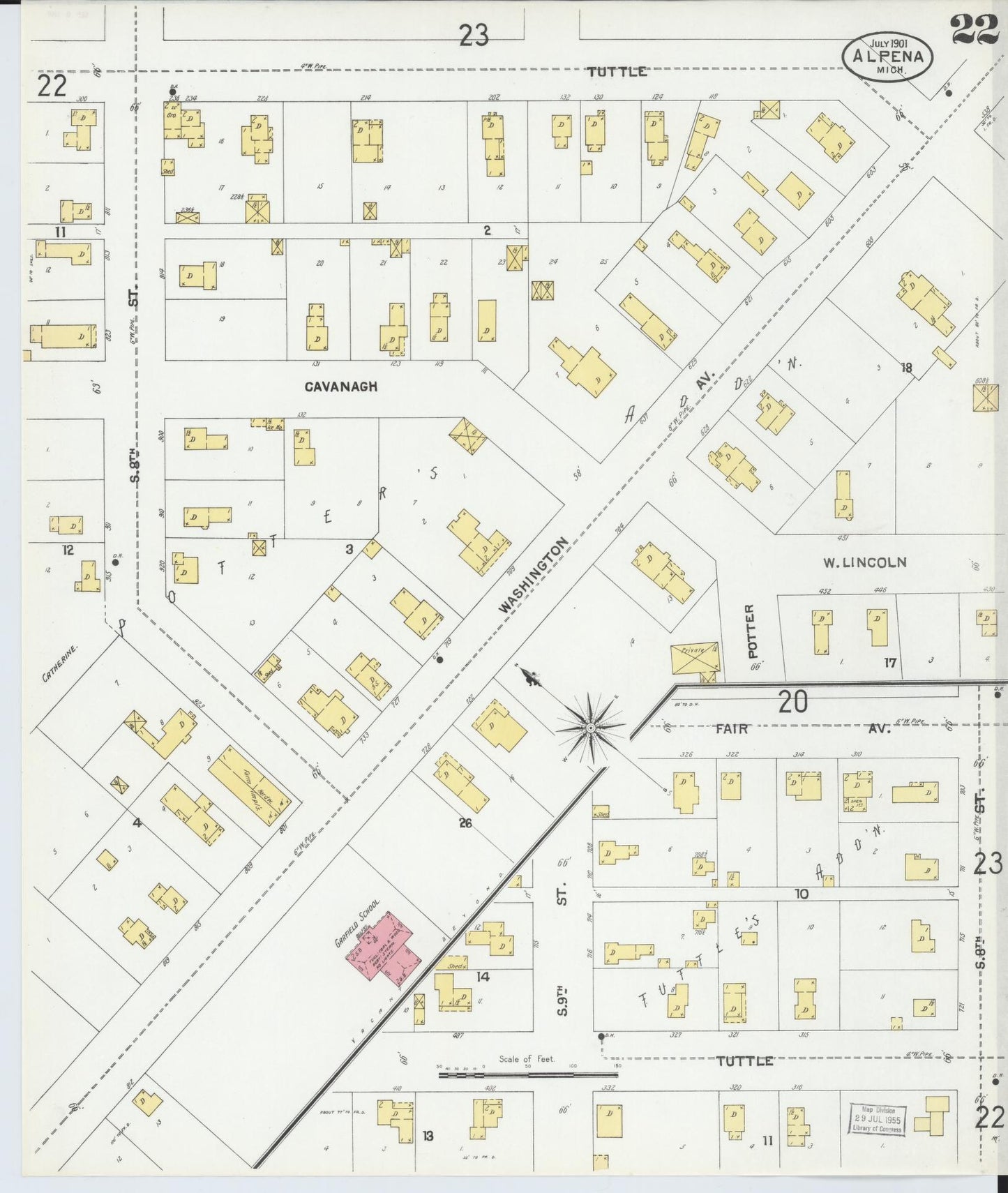 Sanborn Fire Insurance Map from Alpena, Alpena County, Michigan (1901), Sheet #0022 - Historic Sanborn Fire Insurance Map Print, vintage old map wall art, antique decor, genealogy gift, Michigan Michigan map