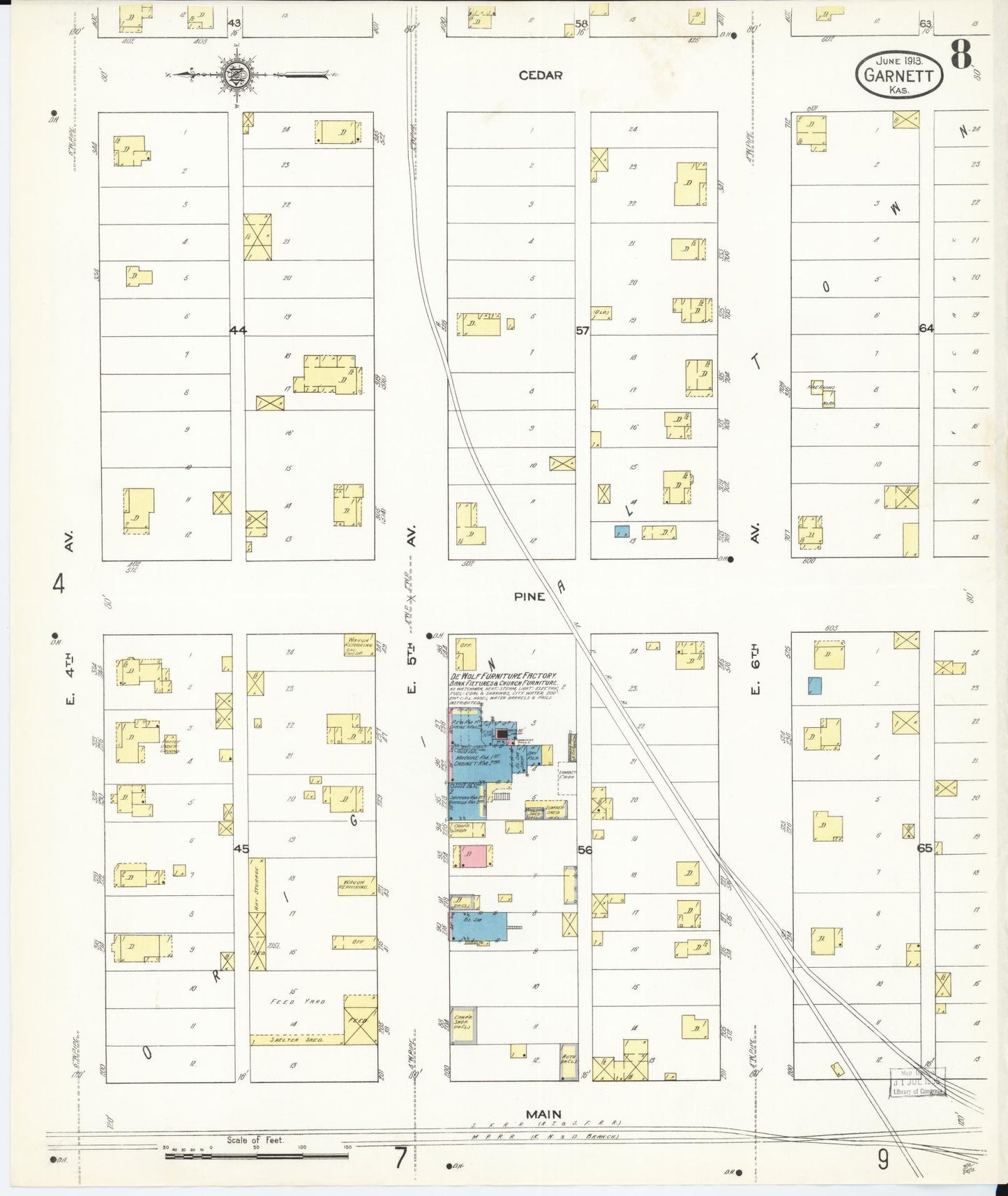 Sanborn Fire Insurance Map from Garnett, Anderson County, Kansas (1913), Sheet #0008 - Historic Sanborn Fire Insurance Map Print, vintage old map wall art, antique decor, genealogy gift, Kansas Kansas map