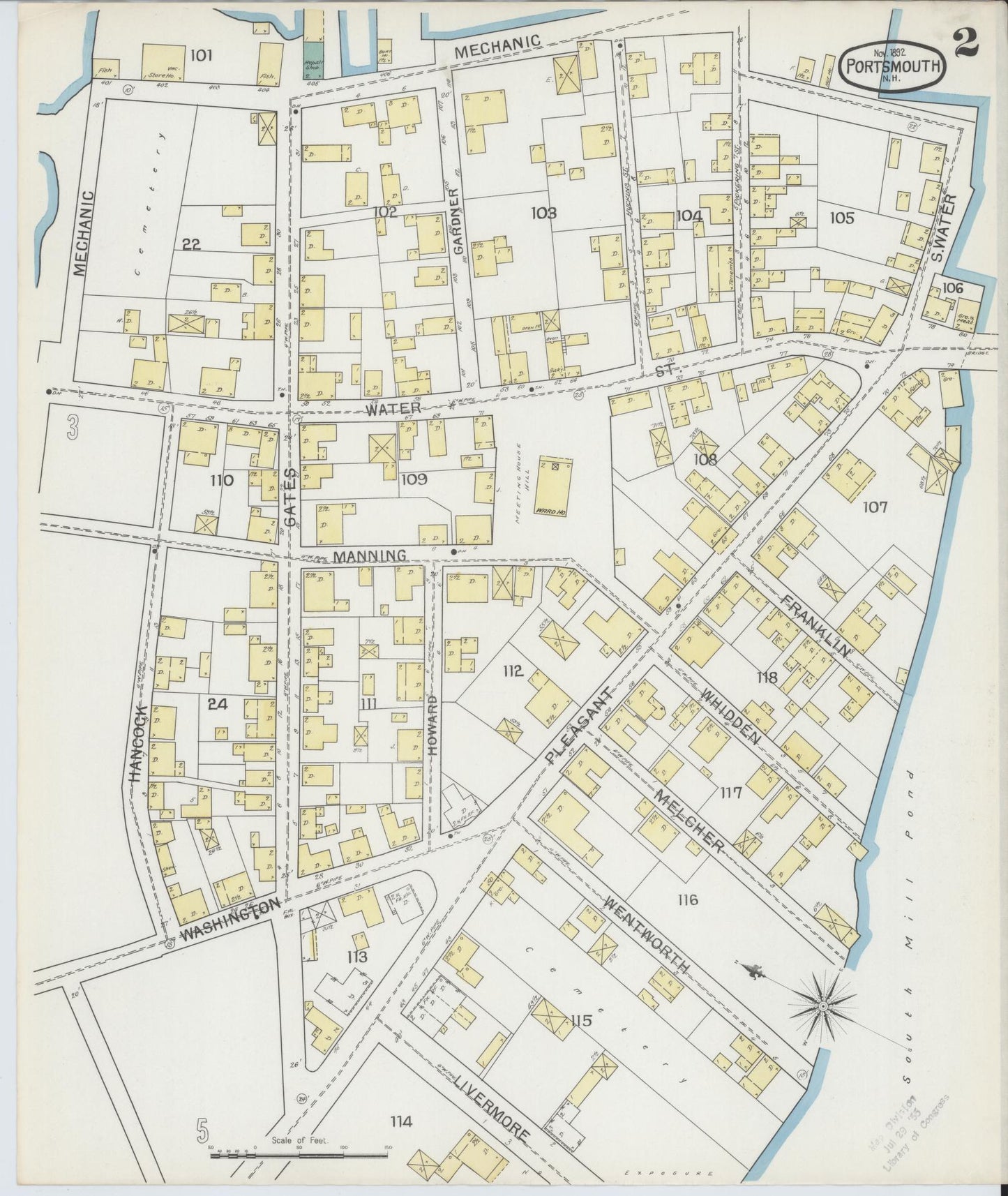 Sanborn Fire Insurance Map from Portsmouth, Rockingham County, New Hampshire (1892), Sheet #0002 - Historic Sanborn Fire Insurance Map Print, vintage old map wall art, antique decor, genealogy gift, New Hampshire New Hampshire map