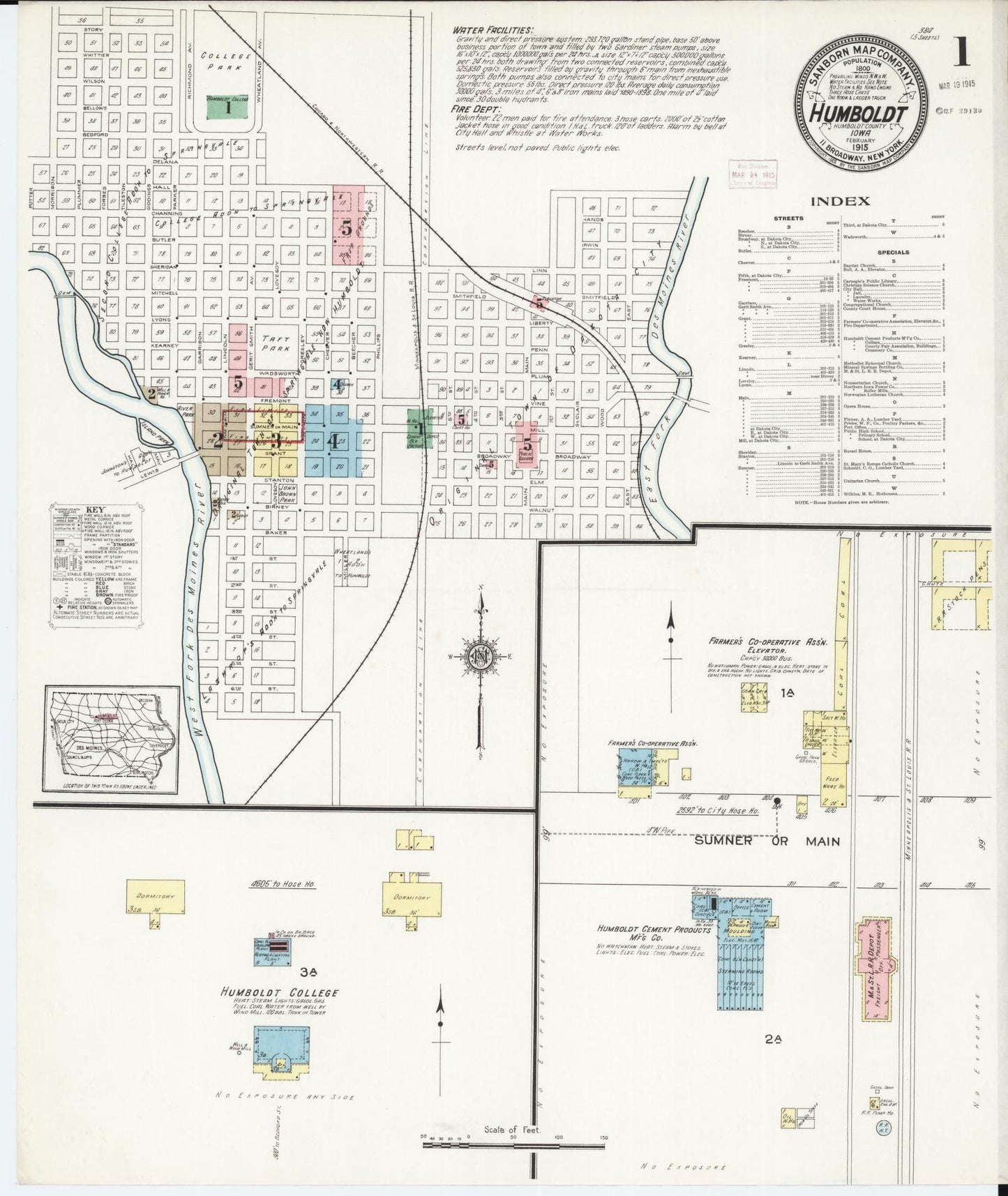 Sanborn Fire Insurance Map from Humboldt, Humboldt County, Iowa (1915), Sheet #0001 - Historic Sanborn Fire Insurance Map Print, vintage old map wall art