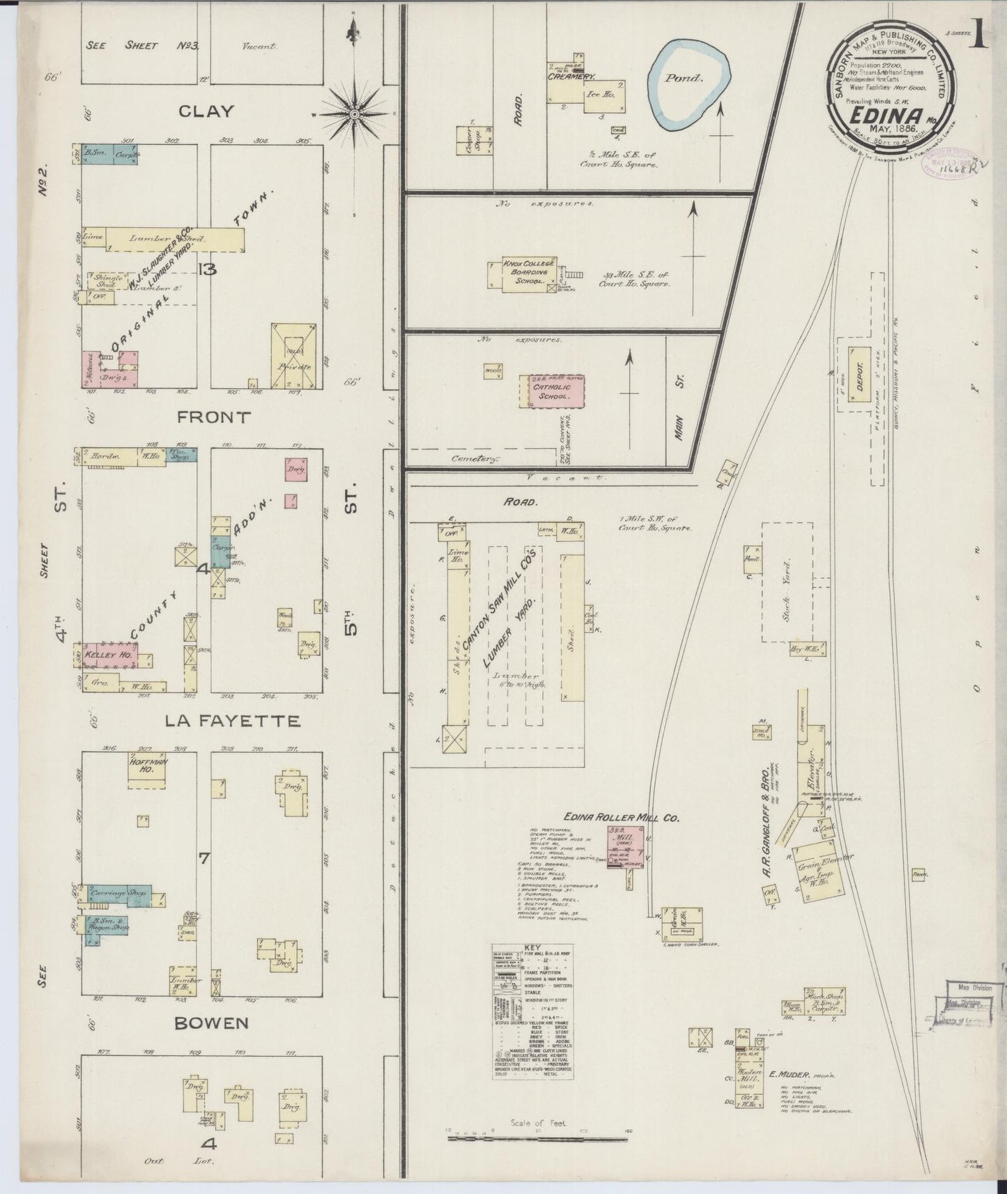 Sanborn Fire Insurance Map from Edina, Knox County, Missouri. (1886) – Historic Sanborn Fire Insurance Map Print
