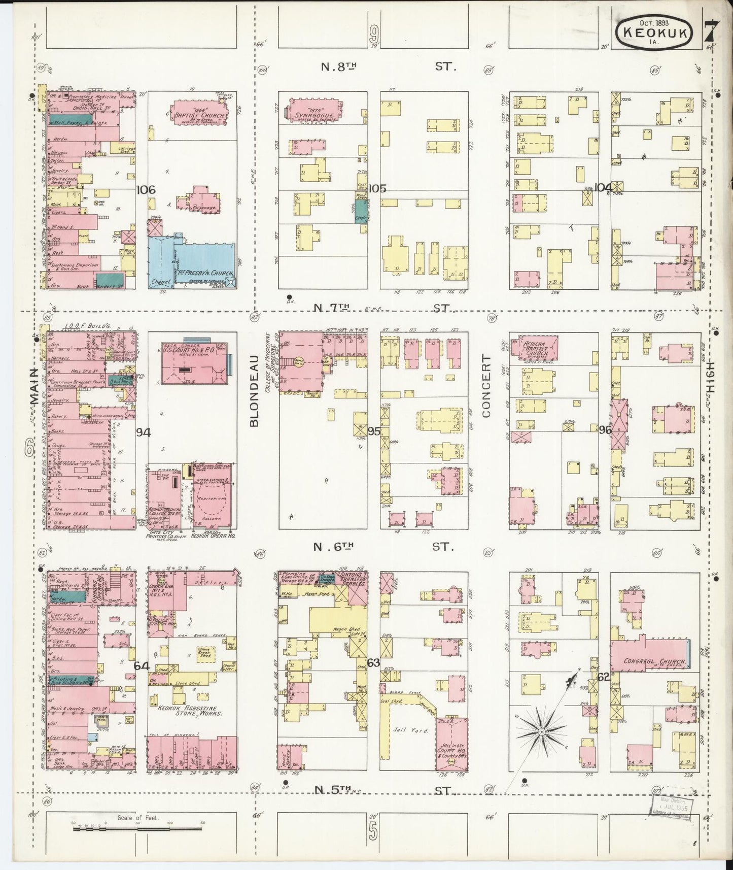 Sanborn Fire Insurance Map from Keokuk, Lee County, Iowa (1893), Sheet #0007 - Historic Sanborn Fire Insurance Map Print, vintage old map wall art