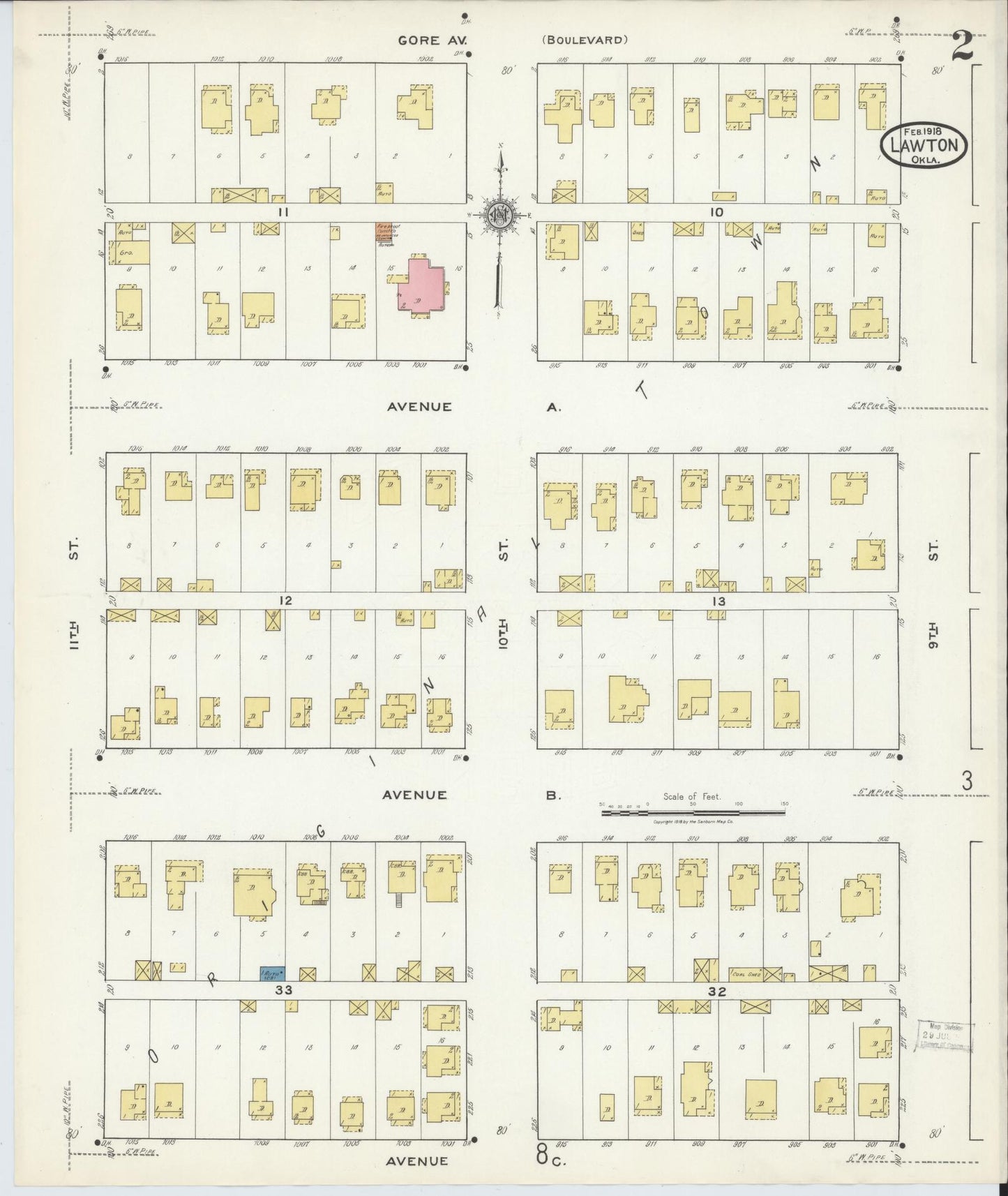Sanborn Fire Insurance Map from Lawton, Comanche County, Oklahoma (1918), Sheet #0002 - Historic Sanborn Fire Insurance Map Print, vintage old map wall art, antique decor, genealogy gift, Oklahoma Oklahoma map