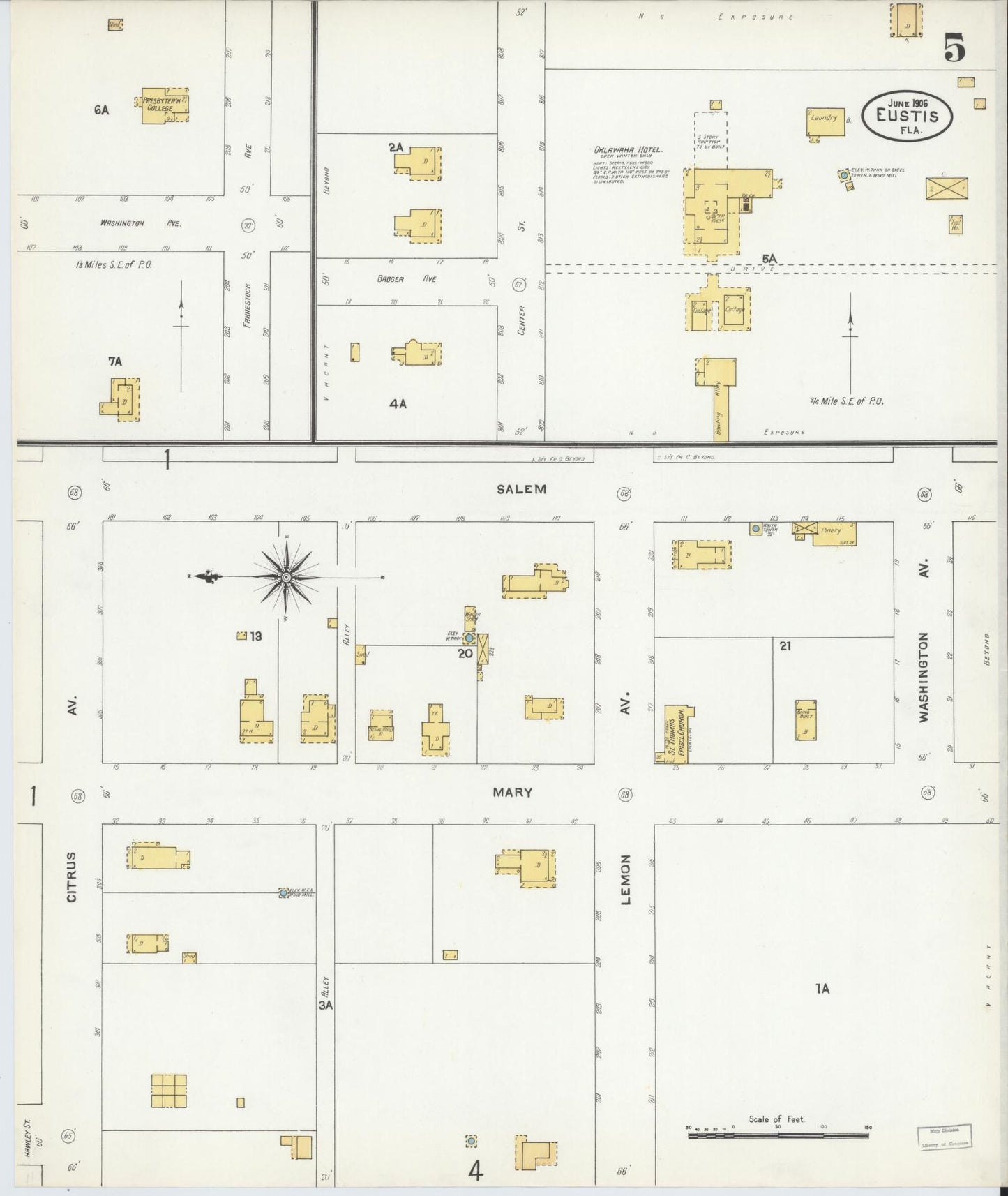 Sanborn Fire Insurance Map from Eustis, Lake County, Florida (1906), Sheet #0005 - Complete Map Set gallery image, historic Sanborn map, vintage wall art, Florida Florida