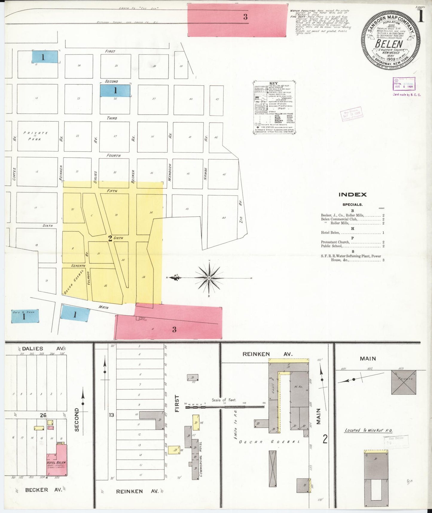 Sanborn Fire Insurance Map from Belen, Valencia County, New Mexico (1909), Sheet #0001 - Historic Sanborn Fire Insurance Map Print, vintage old map wall art, antique decor, genealogy gift, New Mexico New Mexico map
