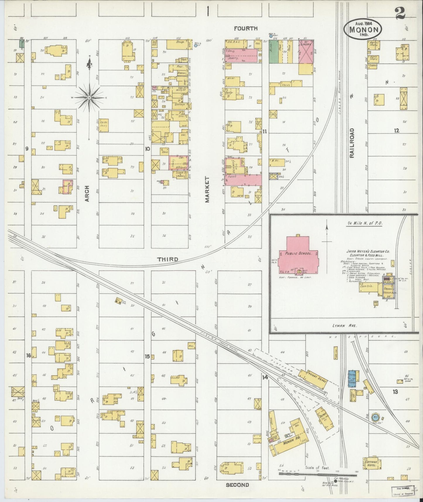 Sanborn Fire Insurance Map from Monon, White County, Indiana (1904), Sheet #0002 - Complete Map Set gallery image, historic Sanborn map, vintage wall art, Indiana Indiana