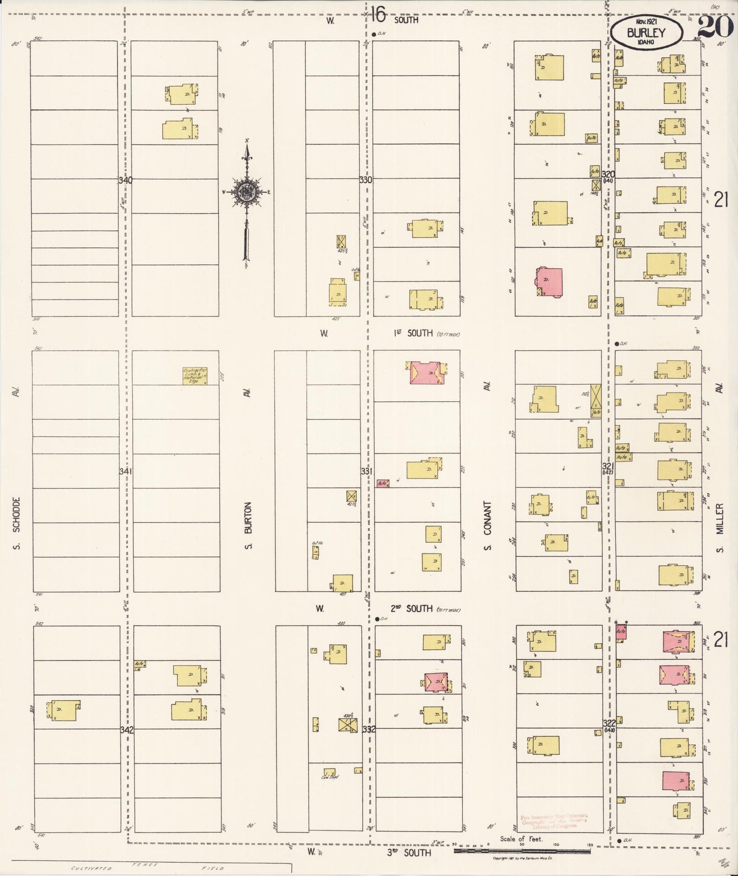 Sanborn Fire Insurance Map from Burley, Cassia County, Idaho (1921), Sheet #0020 - Historic Sanborn Fire Insurance Map Print, vintage old map wall art, antique decor, genealogy gift, Idaho Idaho map