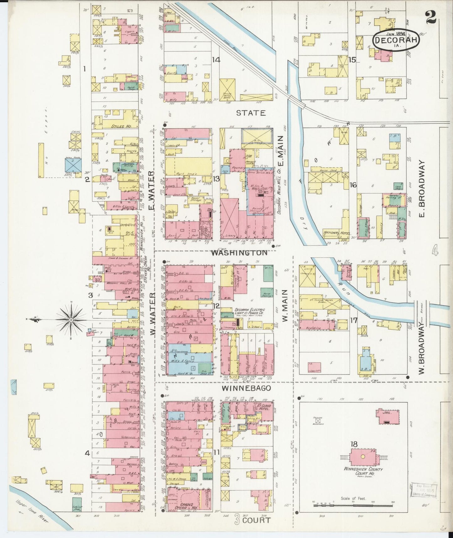 Sanborn Fire Insurance Map from Decorah, Winneshiek County, Iowa (1894), Sheet #0002 - Historic Sanborn Fire Insurance Map Print, vintage old map wall art