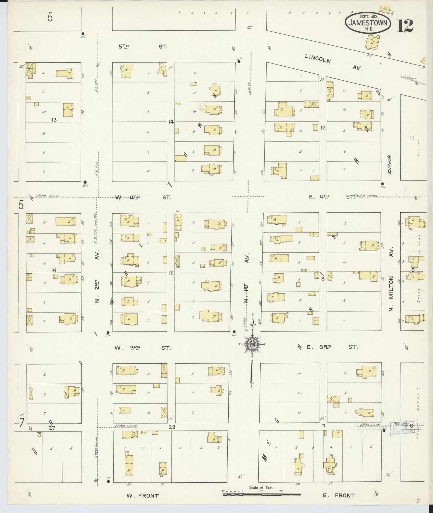 Sanborn Fire Insurance Map from Jamestown, Stutsman County, North Dakota (1913), Sheet #0012 - Historic Sanborn Fire Insurance Map Print, vintage old map wall art, antique decor, genealogy gift, North Dakota North Dakota map