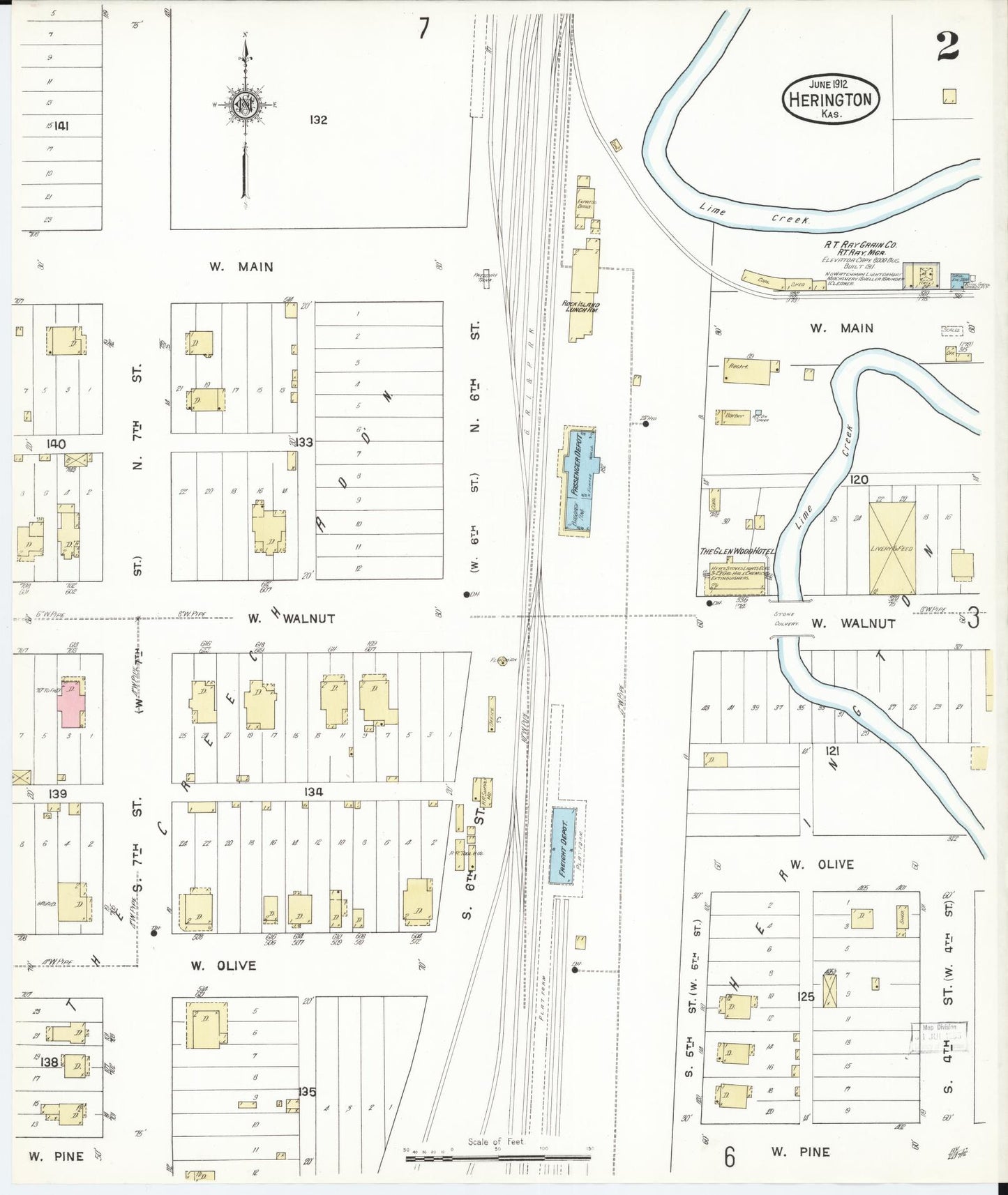 Sanborn Fire Insurance Map from Herington, Dickinson County, Kansas (1912), Sheet #0002 - Historic Sanborn Fire Insurance Map Print, vintage old map wall art, antique decor, genealogy gift, Kansas Kansas map
