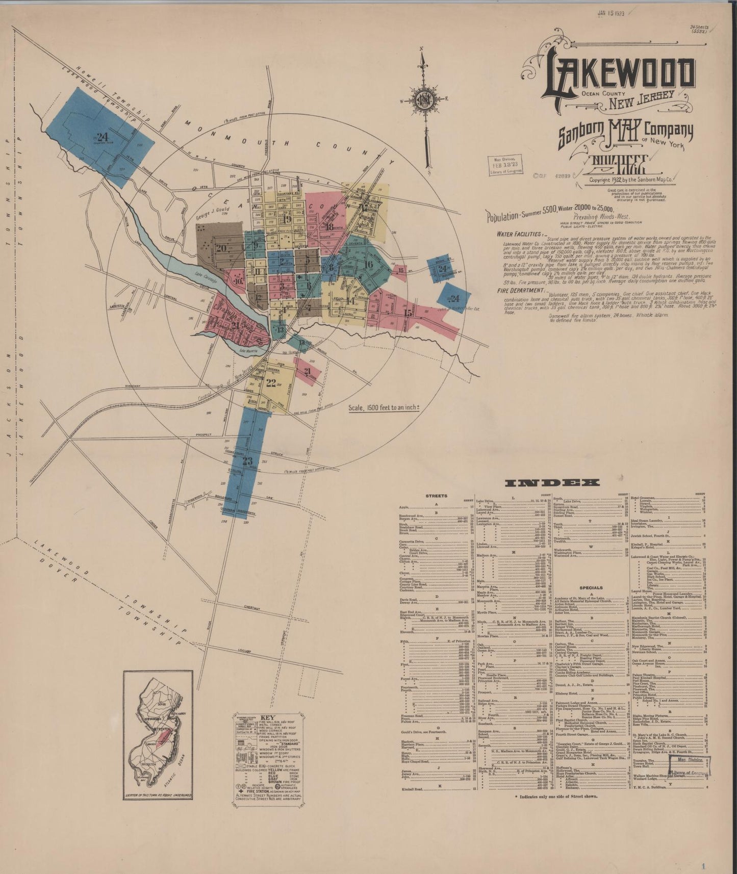 Sanborn Fire Insurance Map from Lakewood, Ocean County, New Jersey. (1922) – Historic Sanborn Fire Insurance Map Print