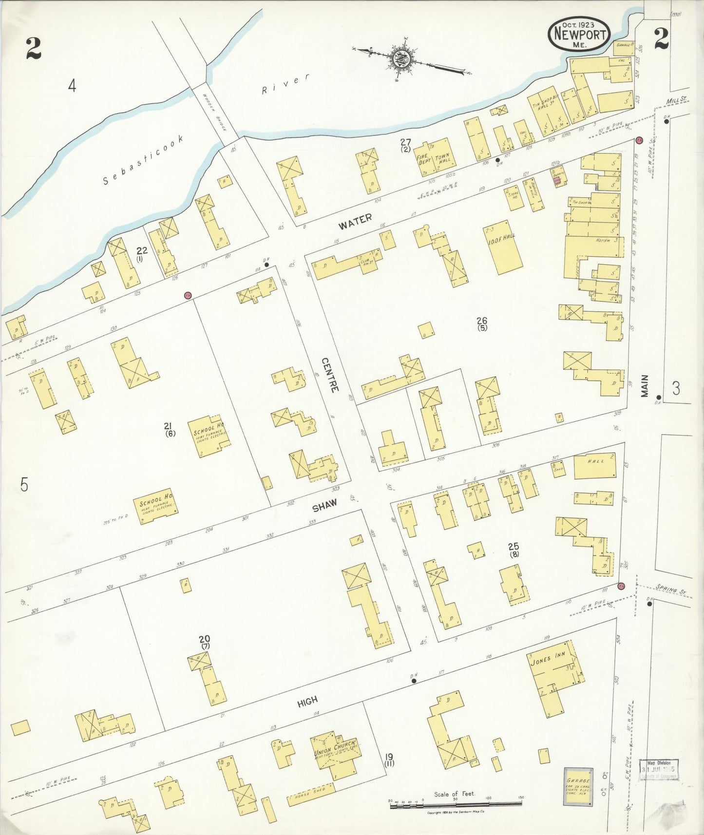 Sanborn Fire Insurance Map from Newport, Penobscot County, Maine (1923), Sheet #0002 - Historic Sanborn Fire Insurance Map Print, vintage old map wall art, antique decor, genealogy gift, Maine Maine map