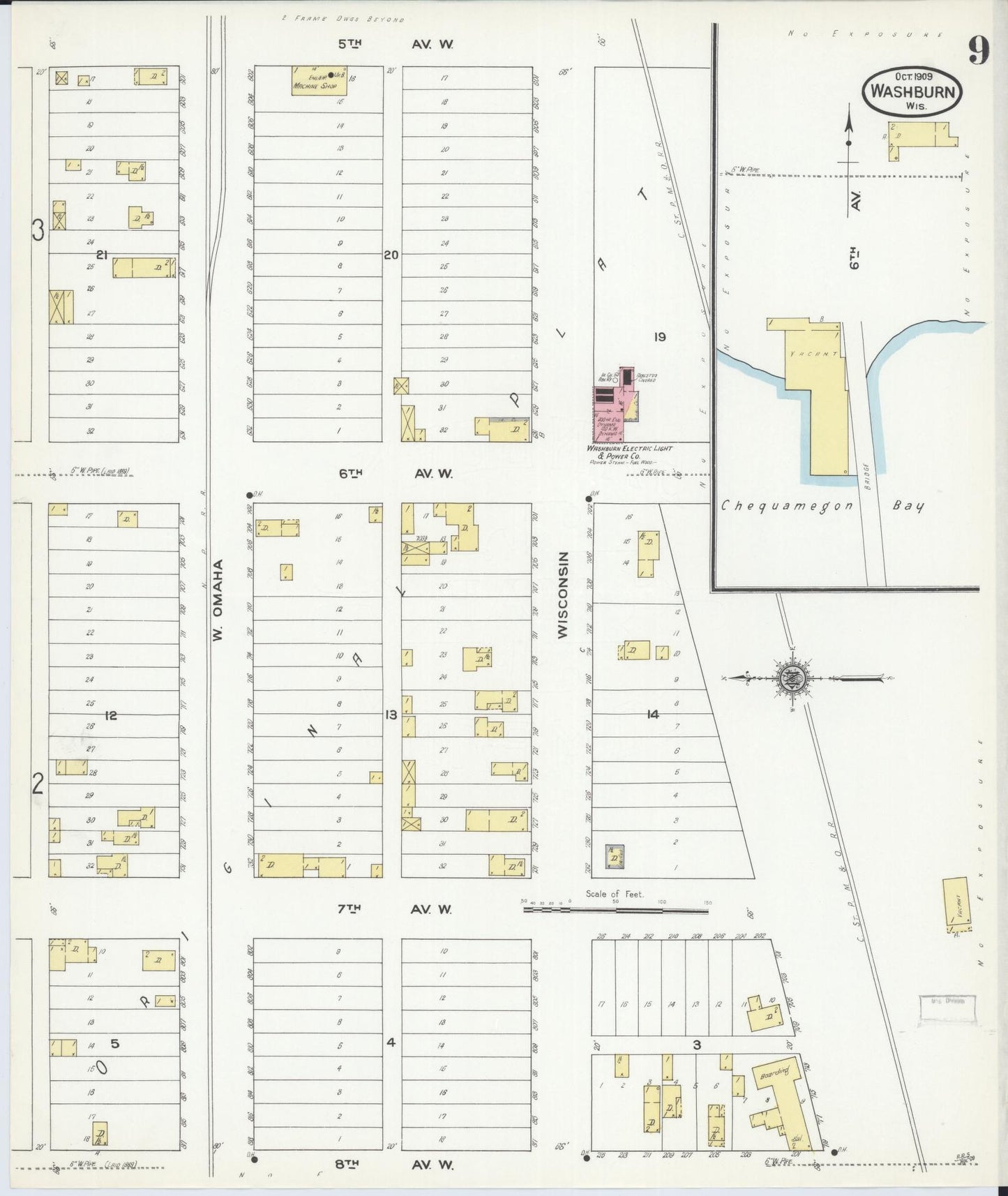 Sanborn Fire Insurance Map from Washburn, Bayfield County, Wisconsin (1909), Sheet #0009 - Historic Sanborn Fire Insurance Map Print, vintage old map wall art, antique decor, genealogy gift, Wisconsin Wisconsin map