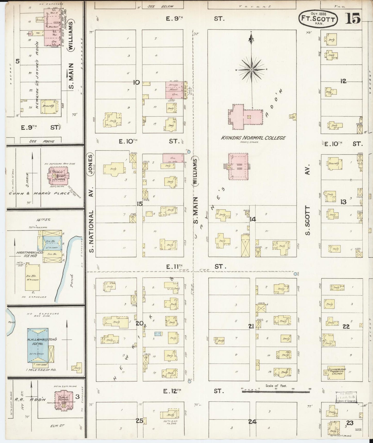Sanborn Fire Insurance Map from Fort Scott, Bourbon County, Kansas (1888), Sheet #0015 - Historic Sanborn Fire Insurance Map Print, vintage old map wall art, antique decor, genealogy gift, Kansas Kansas map