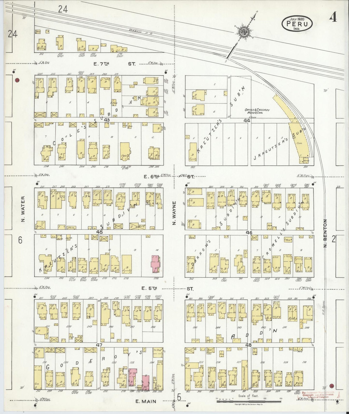 Sanborn Fire Insurance Map from Peru, Miami County, Indiana (1920), Sheet #0004 - Historic Sanborn Fire Insurance Map Print, vintage old map wall art, antique decor, genealogy gift, Indiana Indiana map