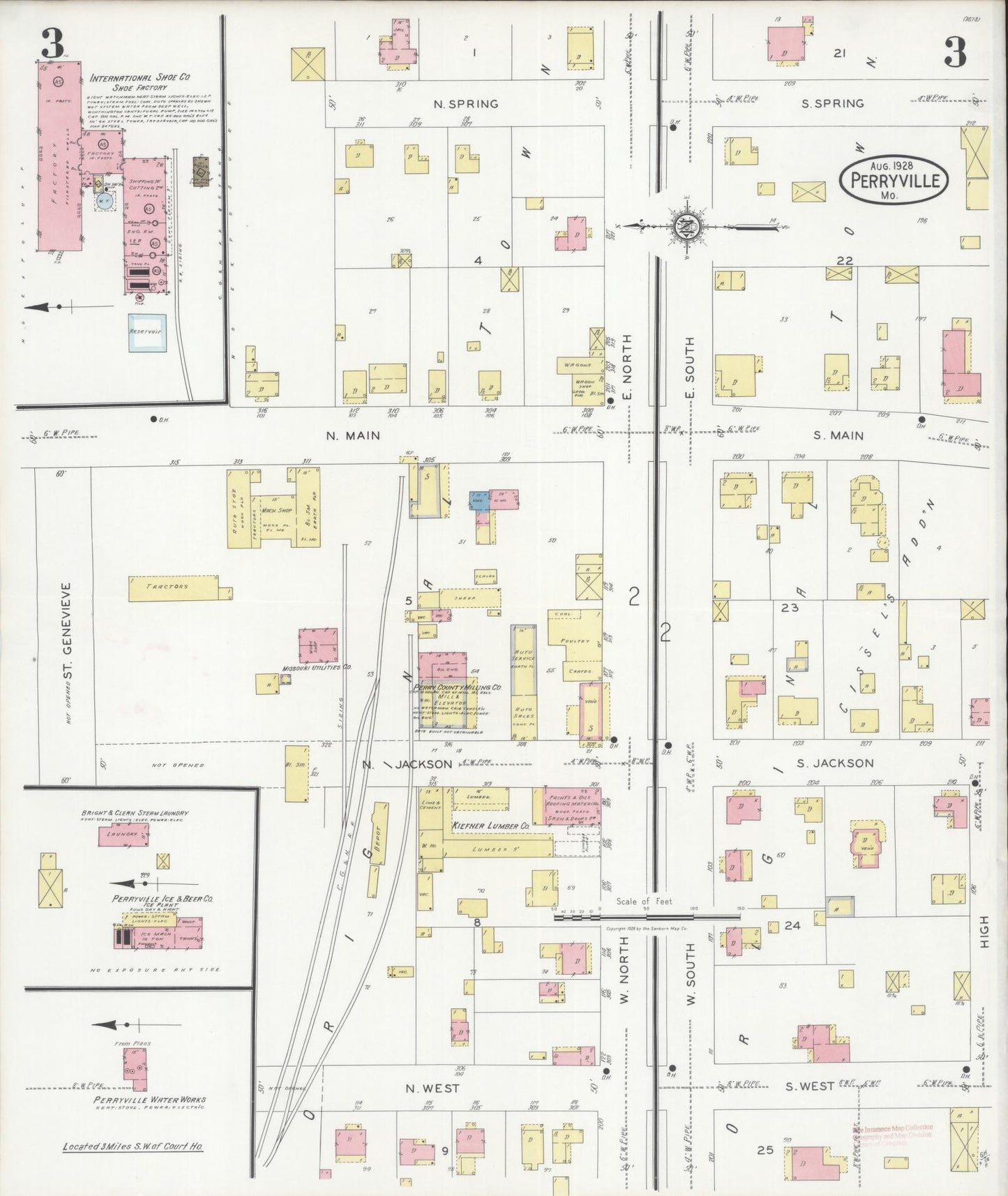 Sanborn Fire Insurance Map from Perryville, Perry County, Missouri (1928), Sheet #0003 - Complete Map Set gallery image, historic Sanborn map, vintage wall art, Missouri Missouri