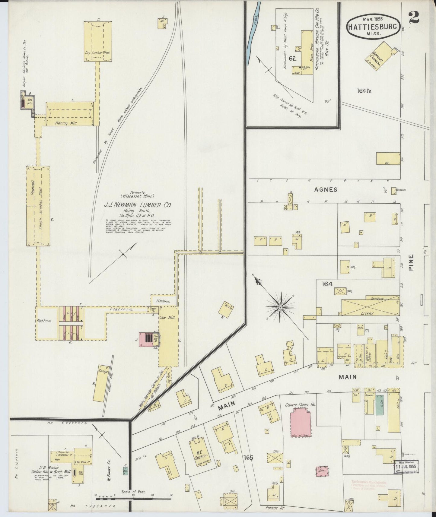 Sanborn Fire Insurance Map from Hattiesburg, Forrest County, Mississippi (1895), Sheet #0002 - Complete Map Set gallery image, historic Sanborn map, vintage wall art, Mississippi Mississippi