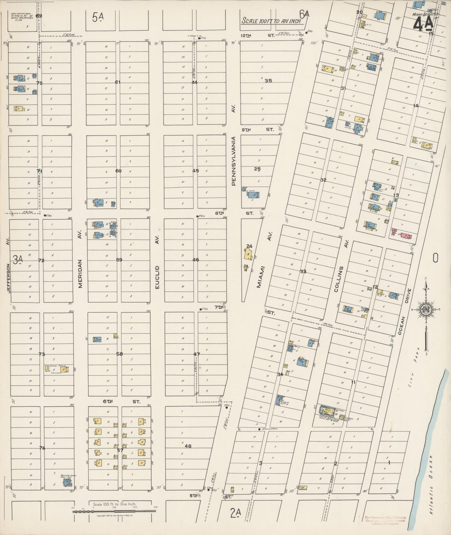 Sanborn Fire Insurance Map from Miami Beach, Dade County, Florida (1921), Sheet #0004 - Historic Sanborn Fire Insurance Map Print, vintage old map wall art, antique decor, genealogy gift, Florida Florida map