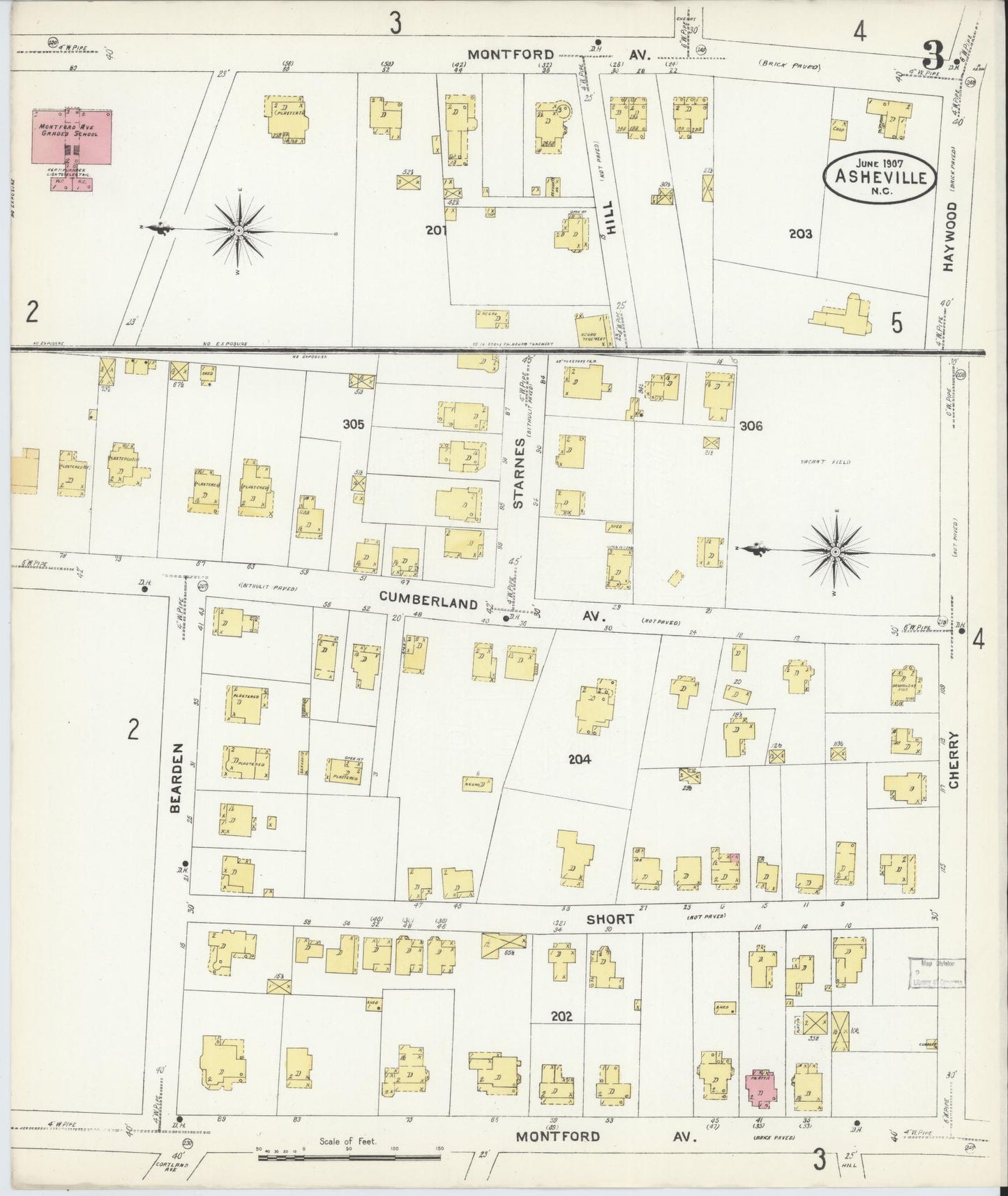 Sanborn Fire Insurance Map from Asheville, Buncombe County, North Carolina (1907), Sheet #0003 - Historic Sanborn Fire Insurance Map Print, vintage old map wall art, antique decor, genealogy gift, North Carolina North Carolina map