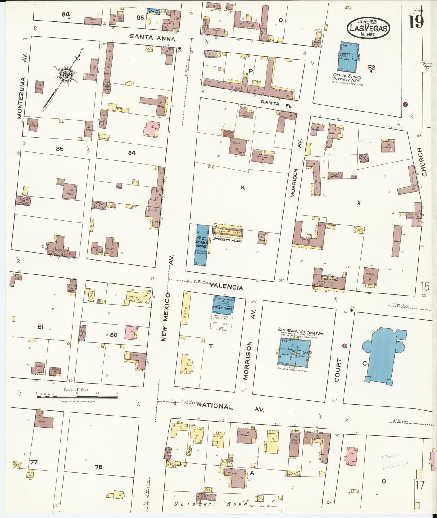 Sanborn Fire Insurance Map from Las Vegas, San Miguel County, New Mexico (1921), Sheet #0019 - Historic Sanborn Fire Insurance Map Print, vintage old map wall art, antique decor, genealogy gift, New Mexico New Mexico map