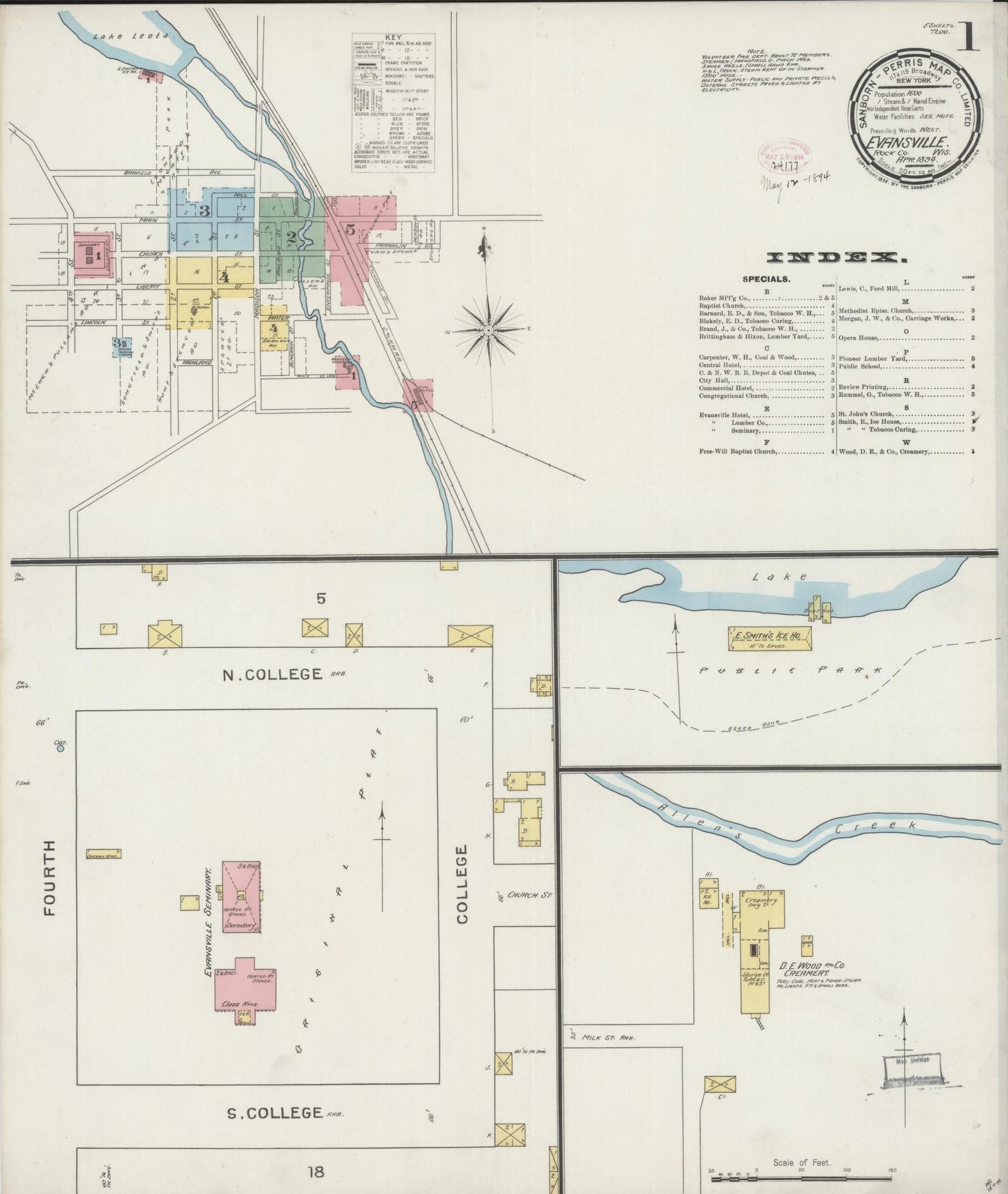 Sanborn Fire Insurance Map from Evansville, Rock County, Wisconsin (1894), Sheet #0001 - Historic Sanborn Fire Insurance Map Print, vintage old map wall art, antique decor, genealogy gift, Wisconsin Wisconsin map