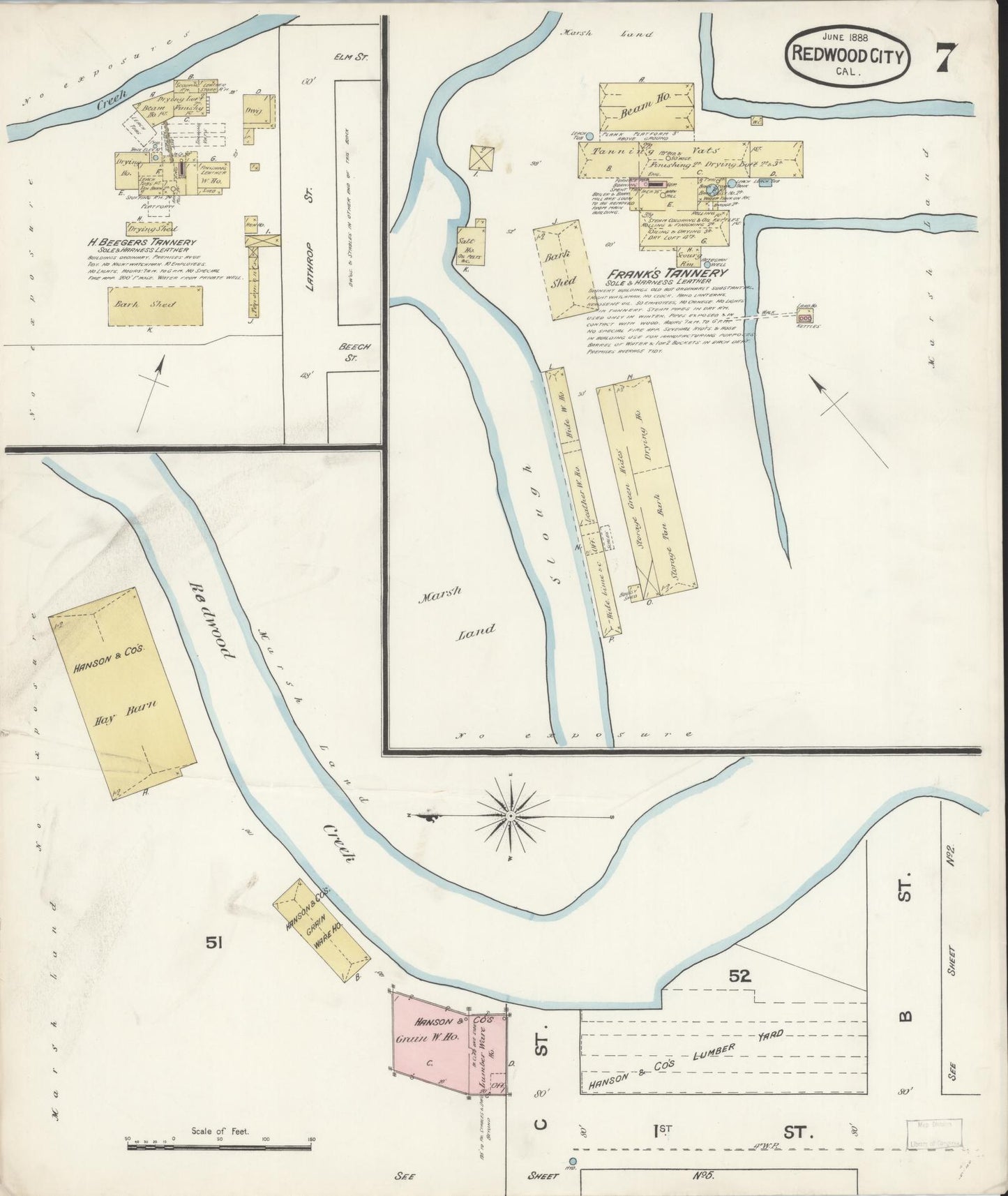 Sanborn Fire Insurance Map from Redwood City, San Mateo County, California (1888), Sheet #0007 - Complete Map Set gallery image, historic Sanborn map, vintage wall art, California California