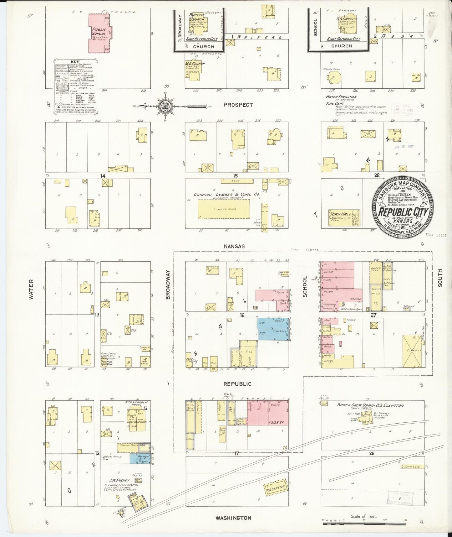 Sanborn Fire Insurance Map from Republic, Republic County, Kansas (1911), Sheet #0001 - Historic Sanborn Fire Insurance Map Print, vintage old map wall art, antique decor, genealogy gift, Kansas Kansas map