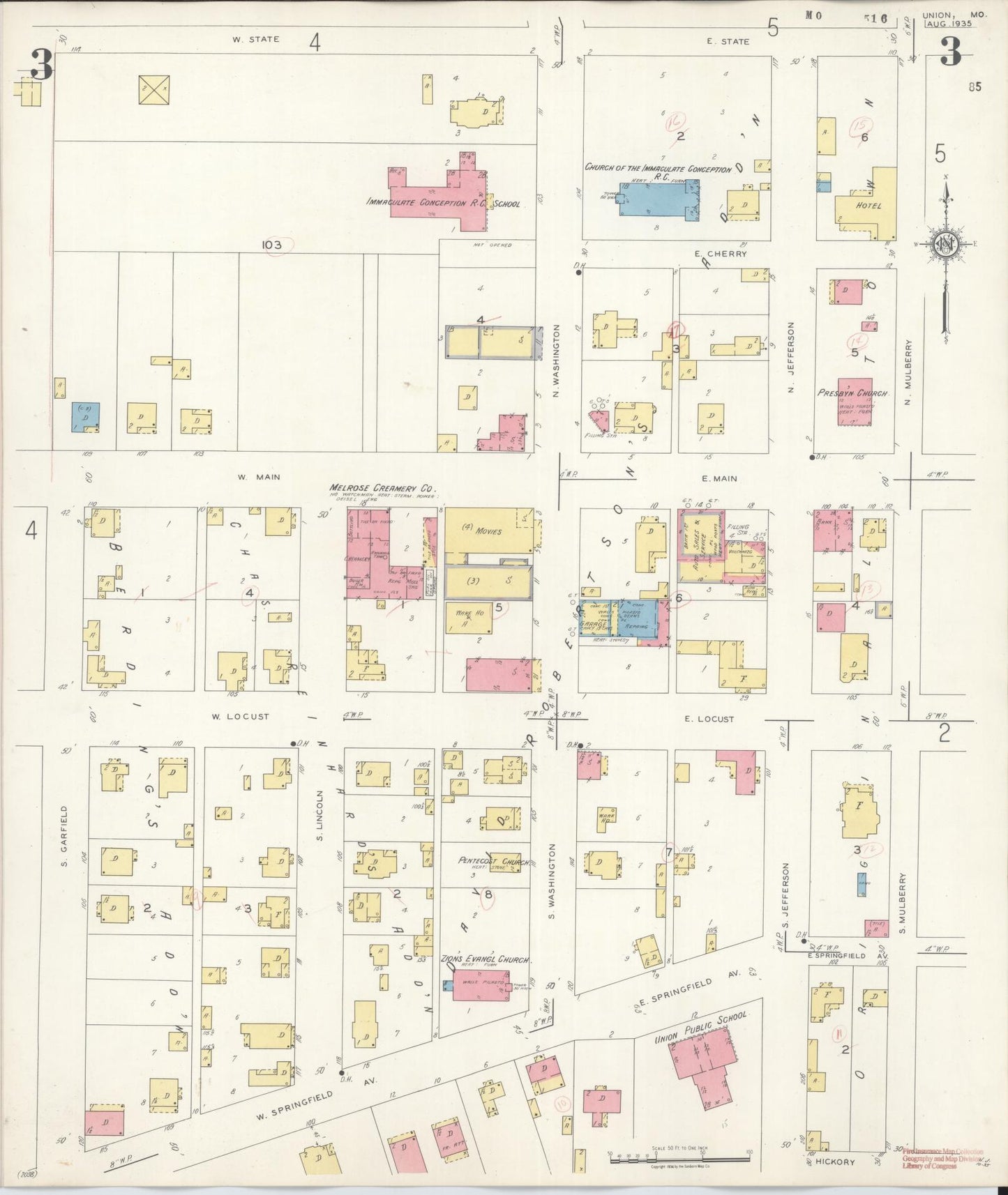 Sanborn Fire Insurance Map from Union, Franklin County, Missouri (1935), Sheet #0003 - Historic Sanborn Fire Insurance Map Print, vintage old map wall art, antique decor, genealogy gift, Missouri Missouri map