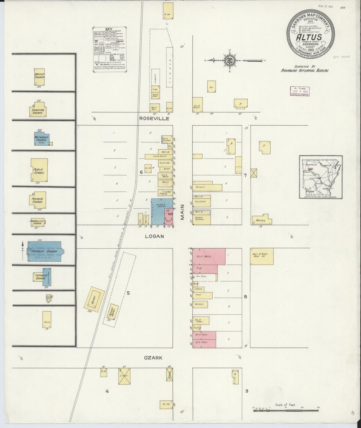 Sanborn Fire Insurance Map from Altus, Franklin County, Arkansas (1913), Sheet #0001 - Historic Sanborn Fire Insurance Map Print, vintage old map wall art, antique decor, genealogy gift, Arkansas Arkansas map