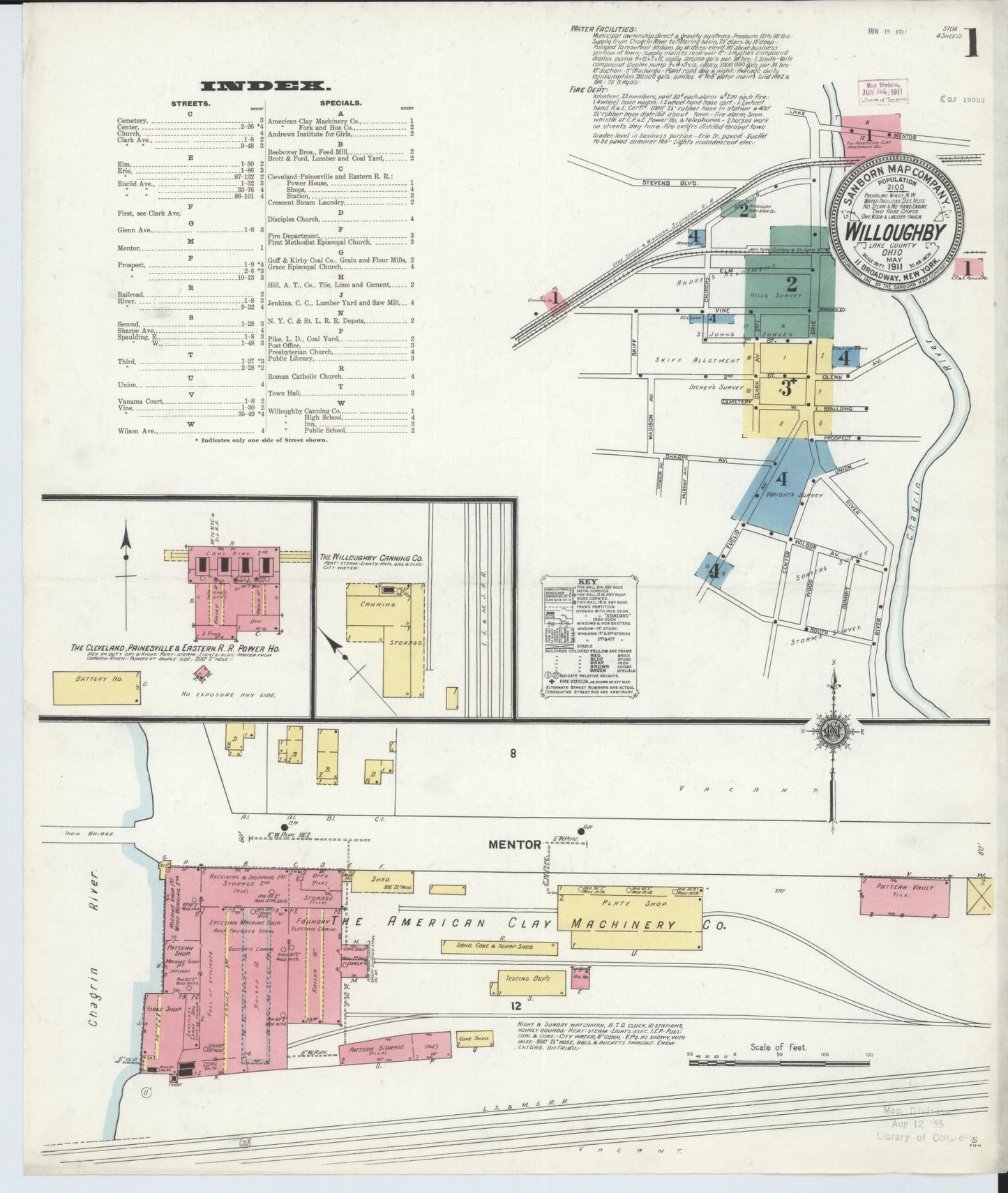 Sanborn Fire Insurance Map from Willoughby, Lake County, Ohio (1911), Sheet #0001 - Historic Sanborn Fire Insurance Map Print, vintage old map wall art, antique decor, genealogy gift, Ohio Ohio map
