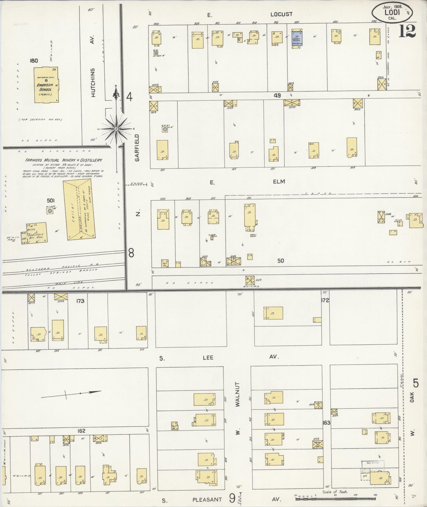 Sanborn Fire Insurance Map from Lodi, San Joaquin County, California (1908), Sheet #0012 - Historic Sanborn Fire Insurance Map Print, vintage old map wall art, antique decor, genealogy gift, California California map