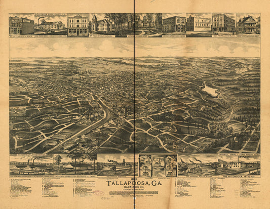 1892 Tallapoosa, Ga. Haralson Co. (1892) – Historic Bird’s-Eye View Panorama Print
