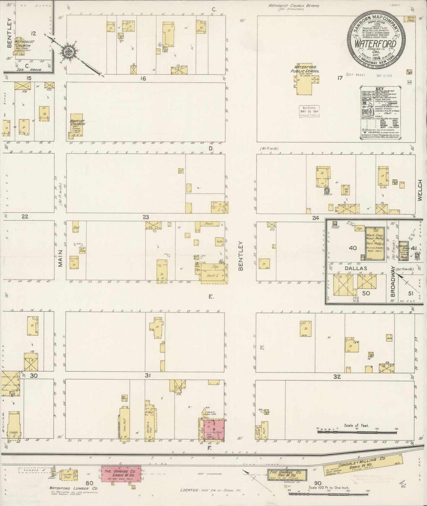 Sanborn Fire Insurance Map from Waterford, Stanislaus County, California (1914), Sheet #0001 - Complete Map Set gallery image, historic Sanborn map, vintage wall art, California California