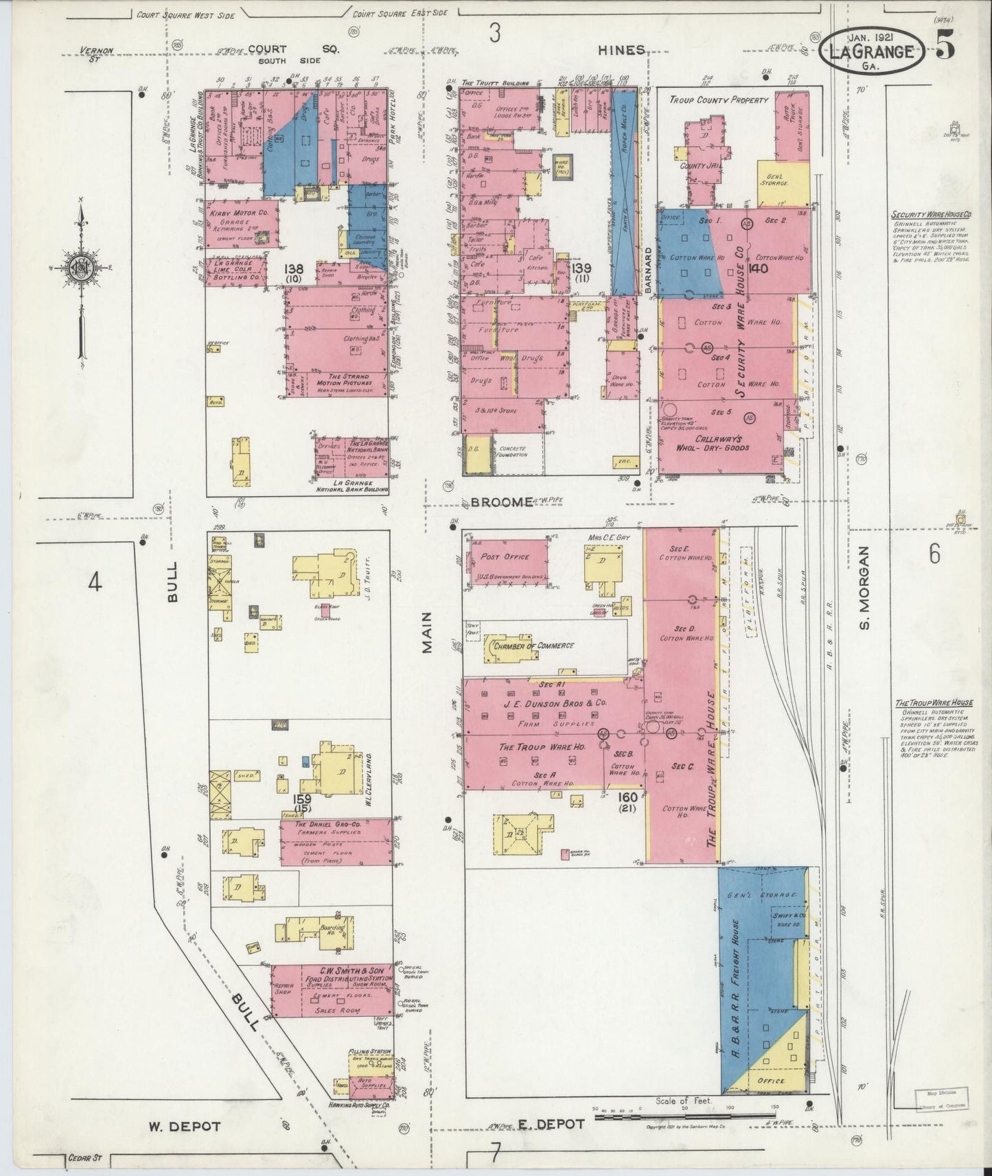 Sanborn Fire Insurance Map from La Grange, Troup County, Georgia (1921), Sheet #0005 - Historic Sanborn Fire Insurance Map Print, vintage old map wall art, antique decor, genealogy gift, Georgia Georgia map