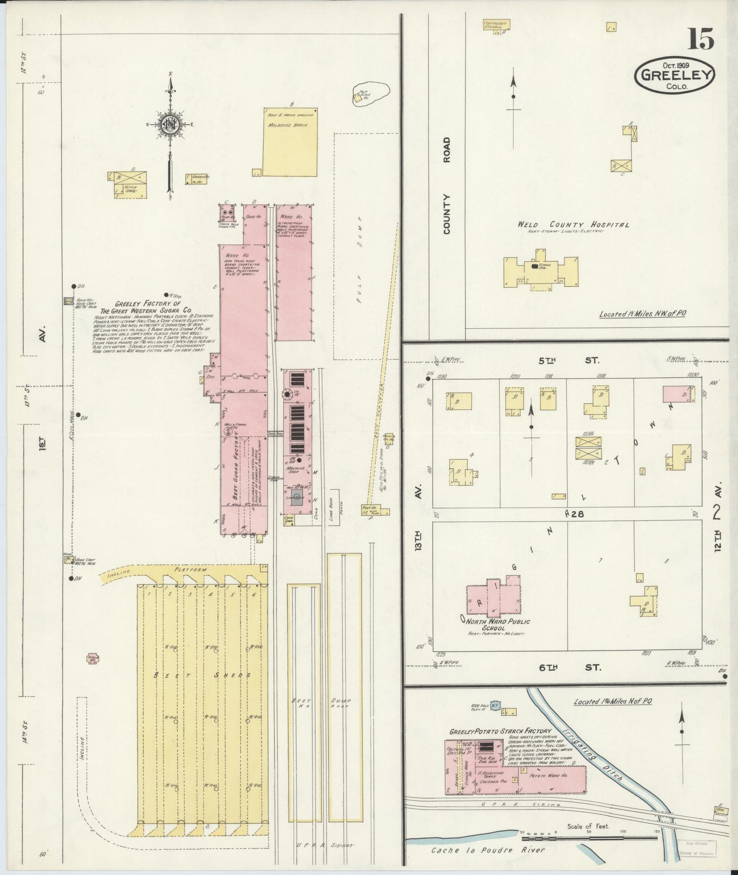Sanborn Fire Insurance Map from Greeley, Weld County, Colorado (1909), Sheet #0015 - Historic Sanborn Fire Insurance Map Print, vintage old map wall art, antique decor, genealogy gift, Colorado Colorado map