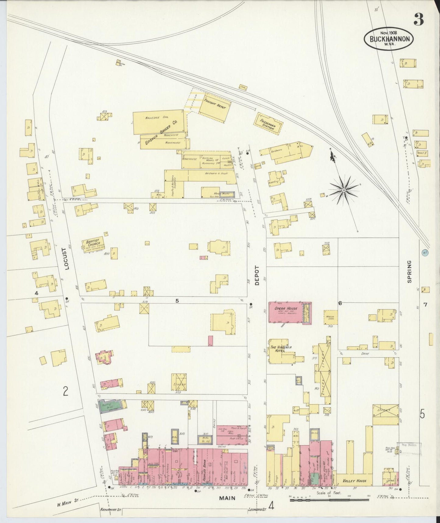 Sanborn Fire Insurance Map from Buckhannon, Upshur County, West Virginia (1908), Sheet #0003 - Historic Sanborn Fire Insurance Map Print, vintage old map wall art, antique decor, genealogy gift, West Virginia West Virginia map