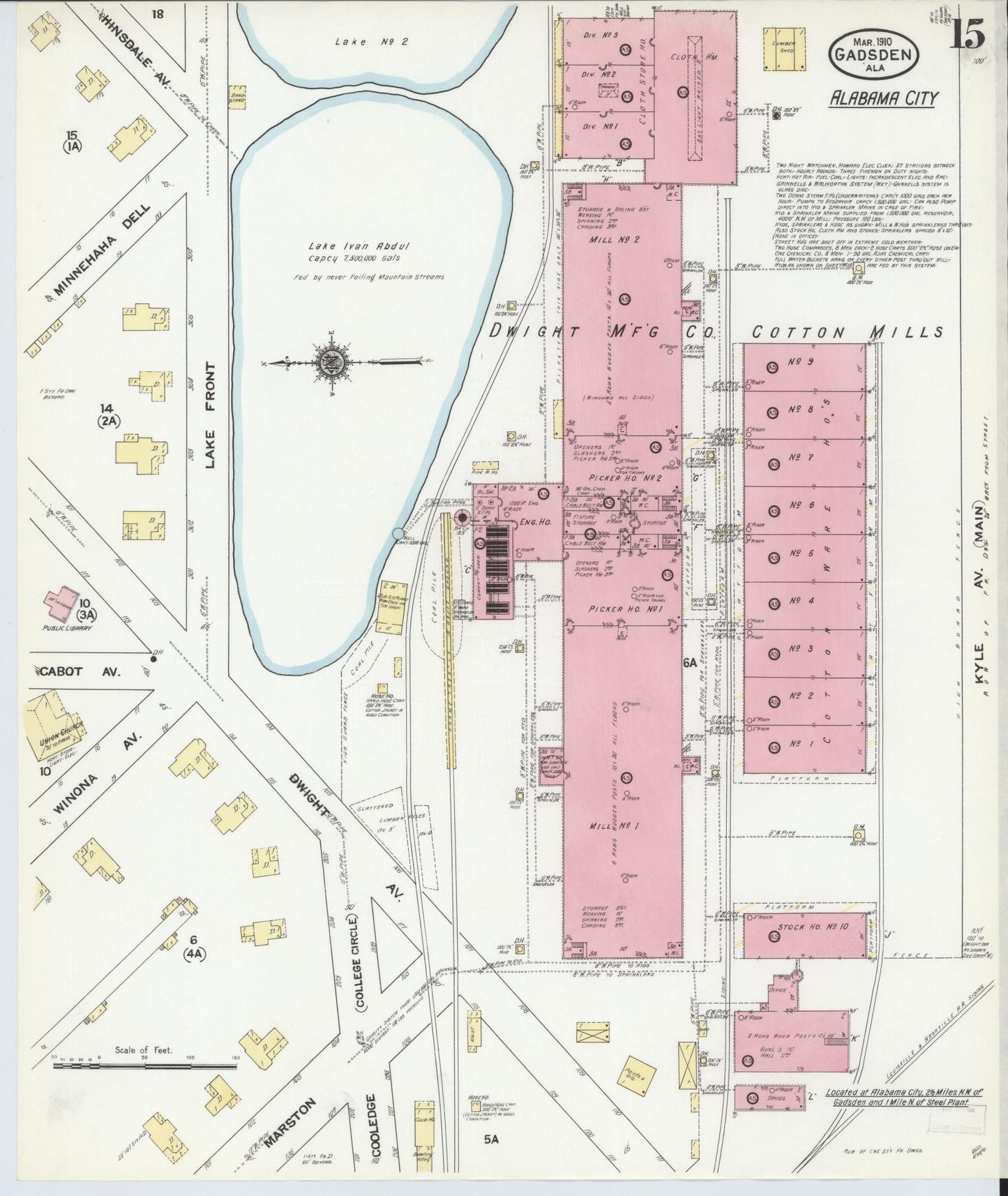 Sanborn Fire Insurance Map from Gadsden, Etowah County, Alabama (1910), Sheet #0015 - Historic Sanborn Fire Insurance Map Print, vintage old map wall art, antique decor, genealogy gift, Alabama Alabama map