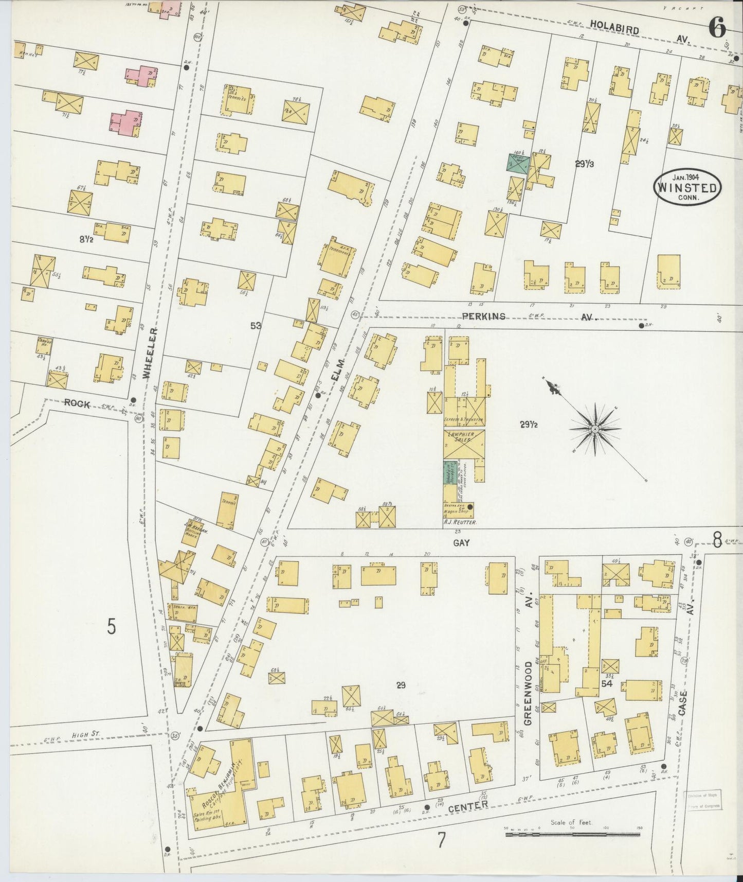 Sanborn Fire Insurance Map from Winsted, Litchfield County, Connecticut (1904), Sheet #0006 - Historic Sanborn Fire Insurance Map Print, vintage old map wall art, antique decor, genealogy gift, Connecticut Connecticut map