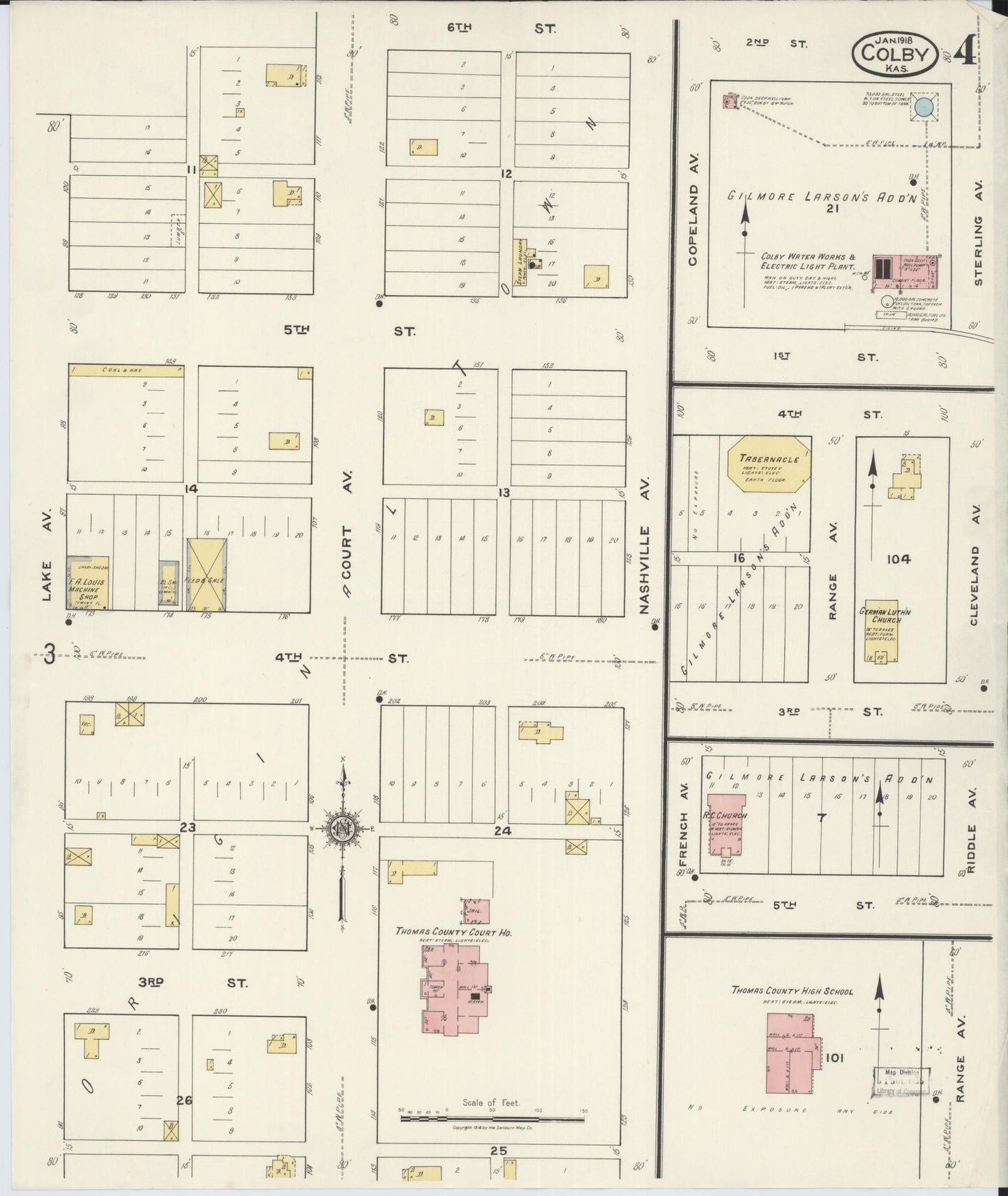 Sanborn Fire Insurance Map from Colby, Thomas County, Kansas (1918), Sheet #0004 - Complete Map Set gallery image, historic Sanborn map, vintage wall art, Kansas Kansas